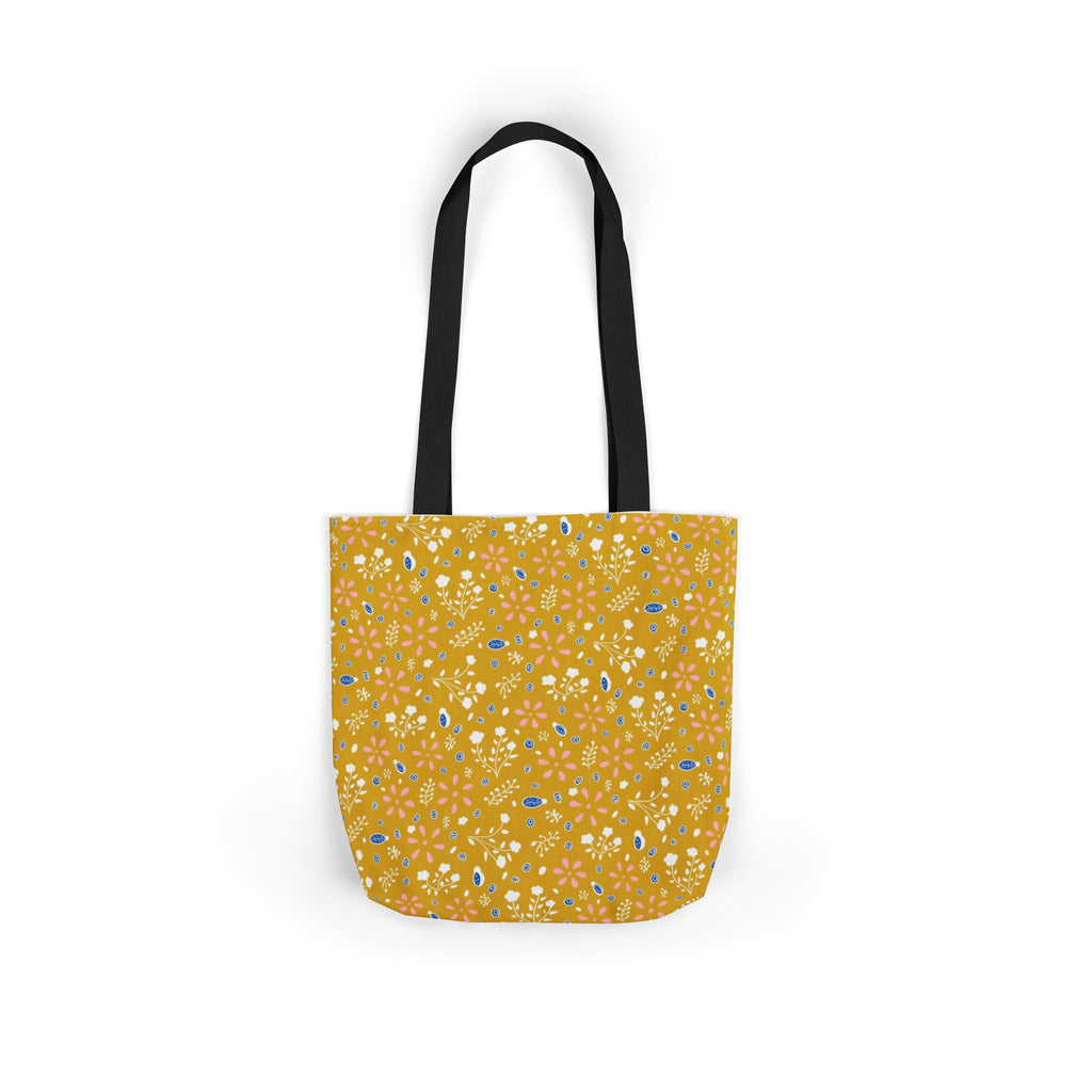 Golden Yellow Botanic Canvas Tote Bag, 5-Color Straps