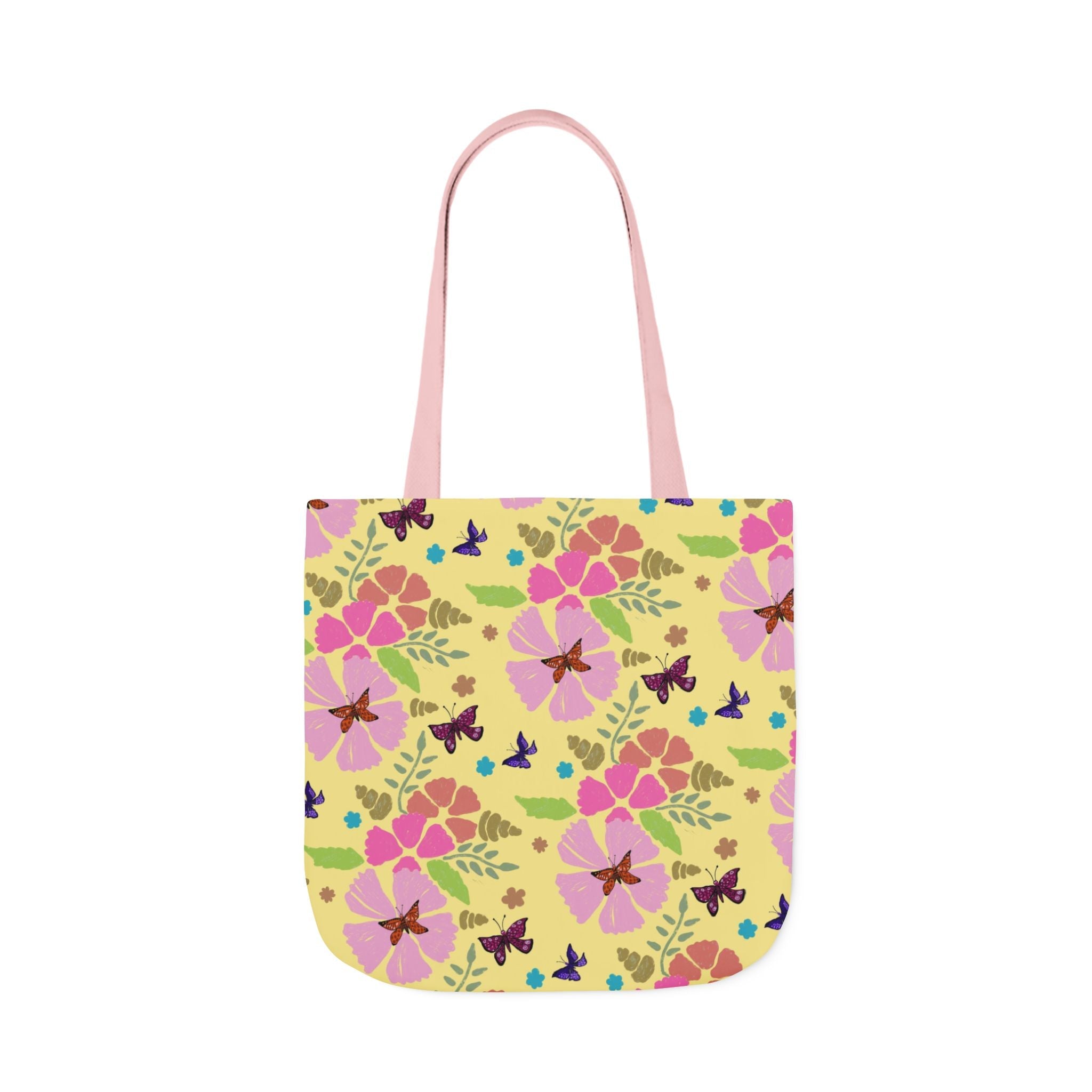 Yellow Butterfly Garden Hand Designed Print Canvas Tote Bag, 5-Color Straps Printify