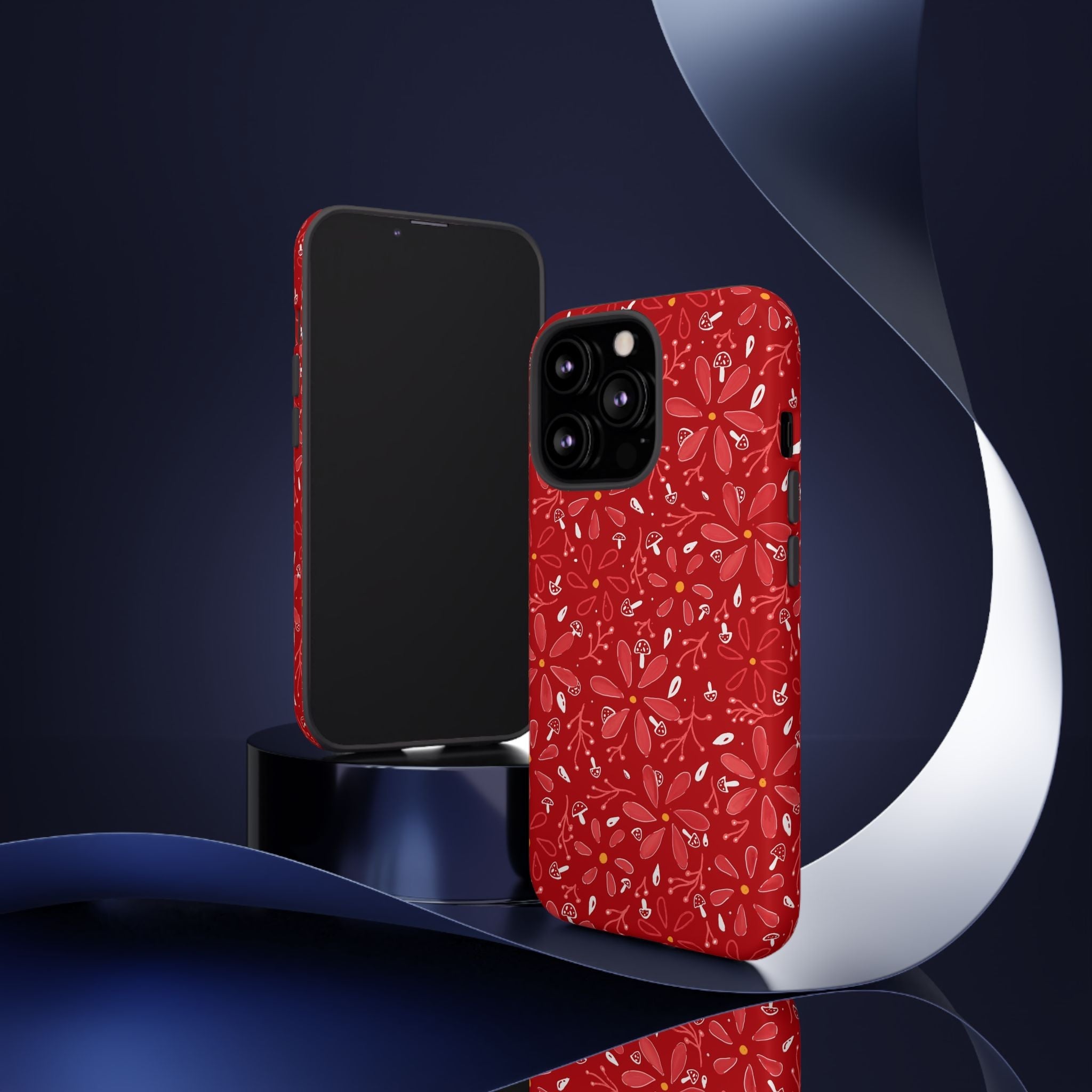 Red Flora Hand Designed Print Tough Cases Printify