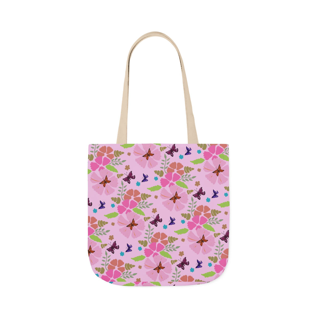 Pink Butterfly Garden Canvas Tote Bag, 5-Color Straps Printify