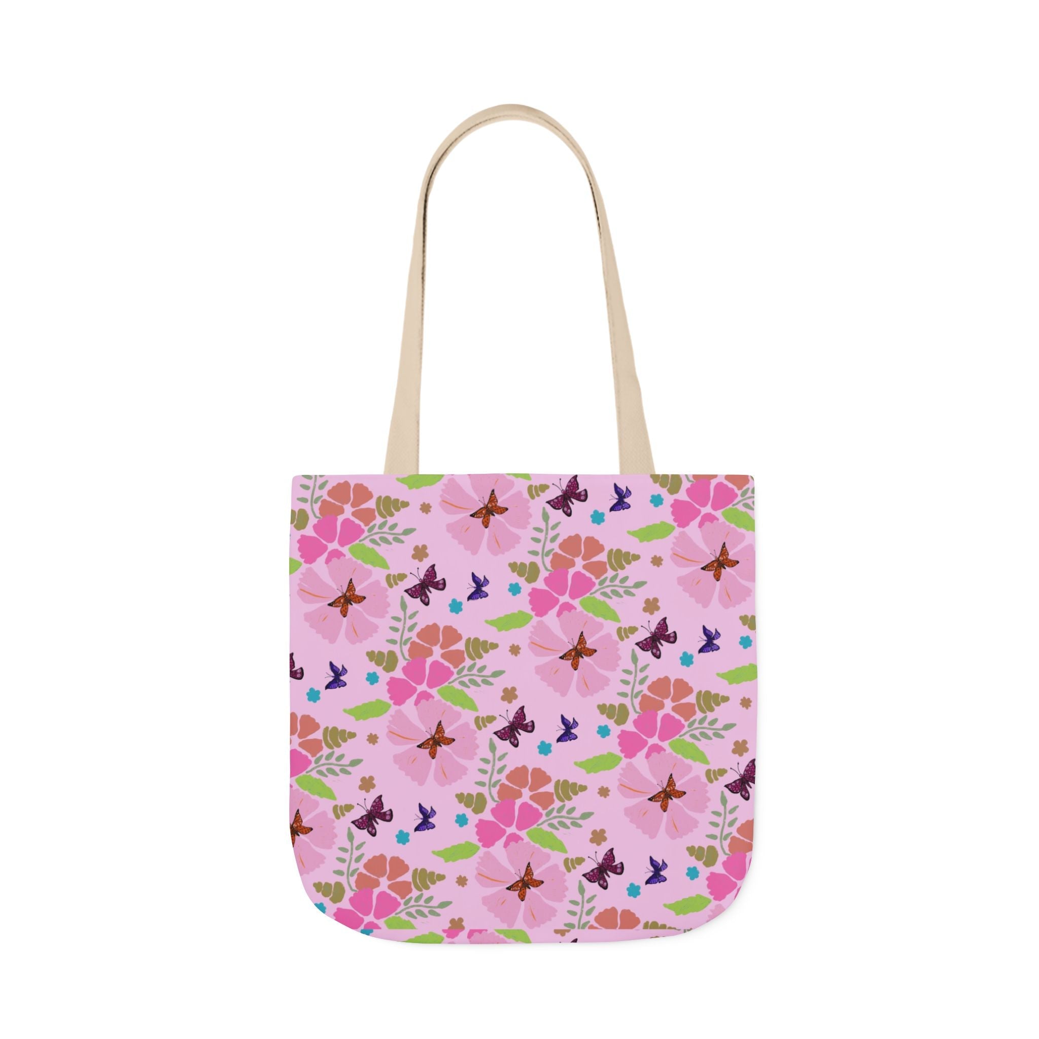 Pink Butterfly Garden Canvas Tote Bag, 5-Color Straps Printify