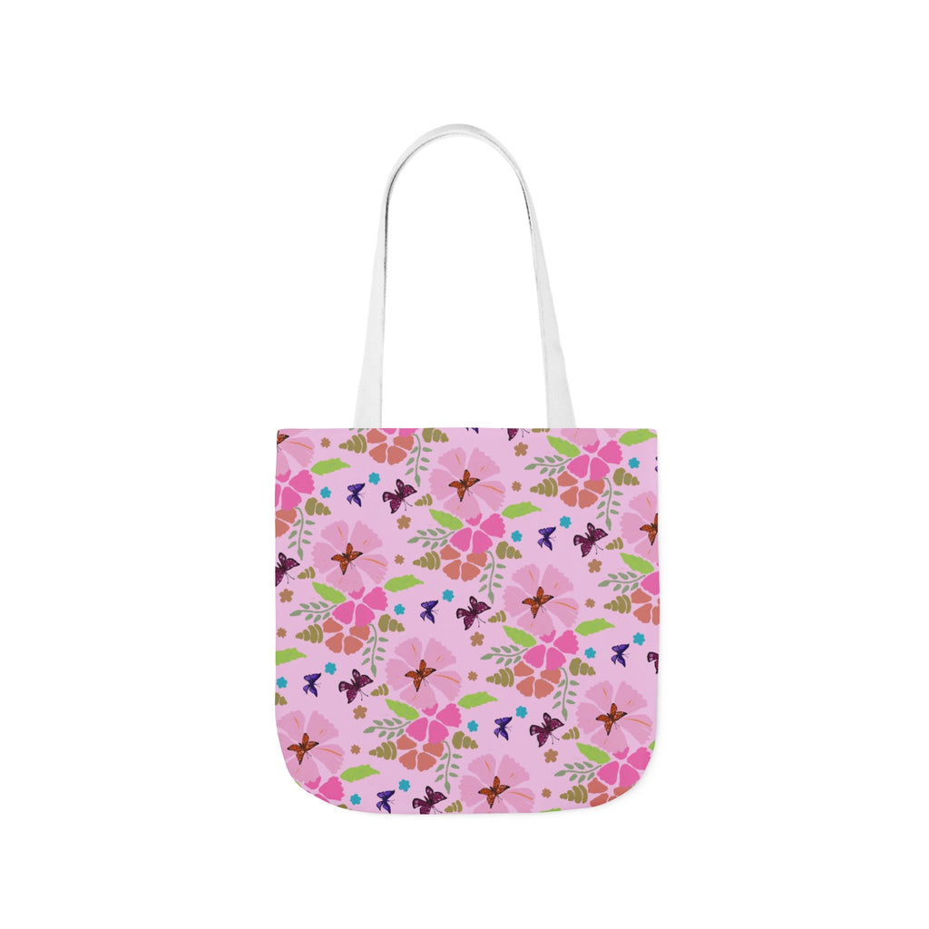 Pink Butterfly Garden Canvas Tote Bag, 5-Color Straps Printify