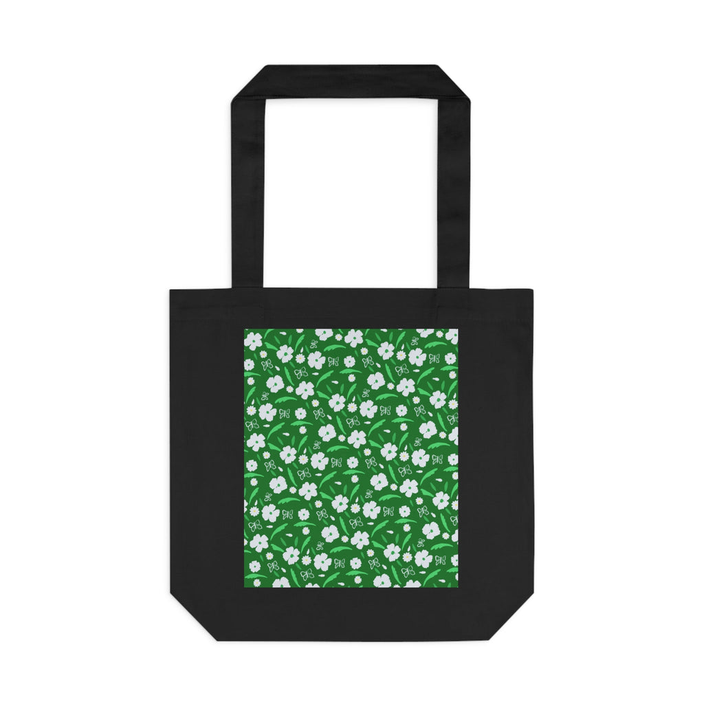 Green White Flower Cotton Tote Bag Printify