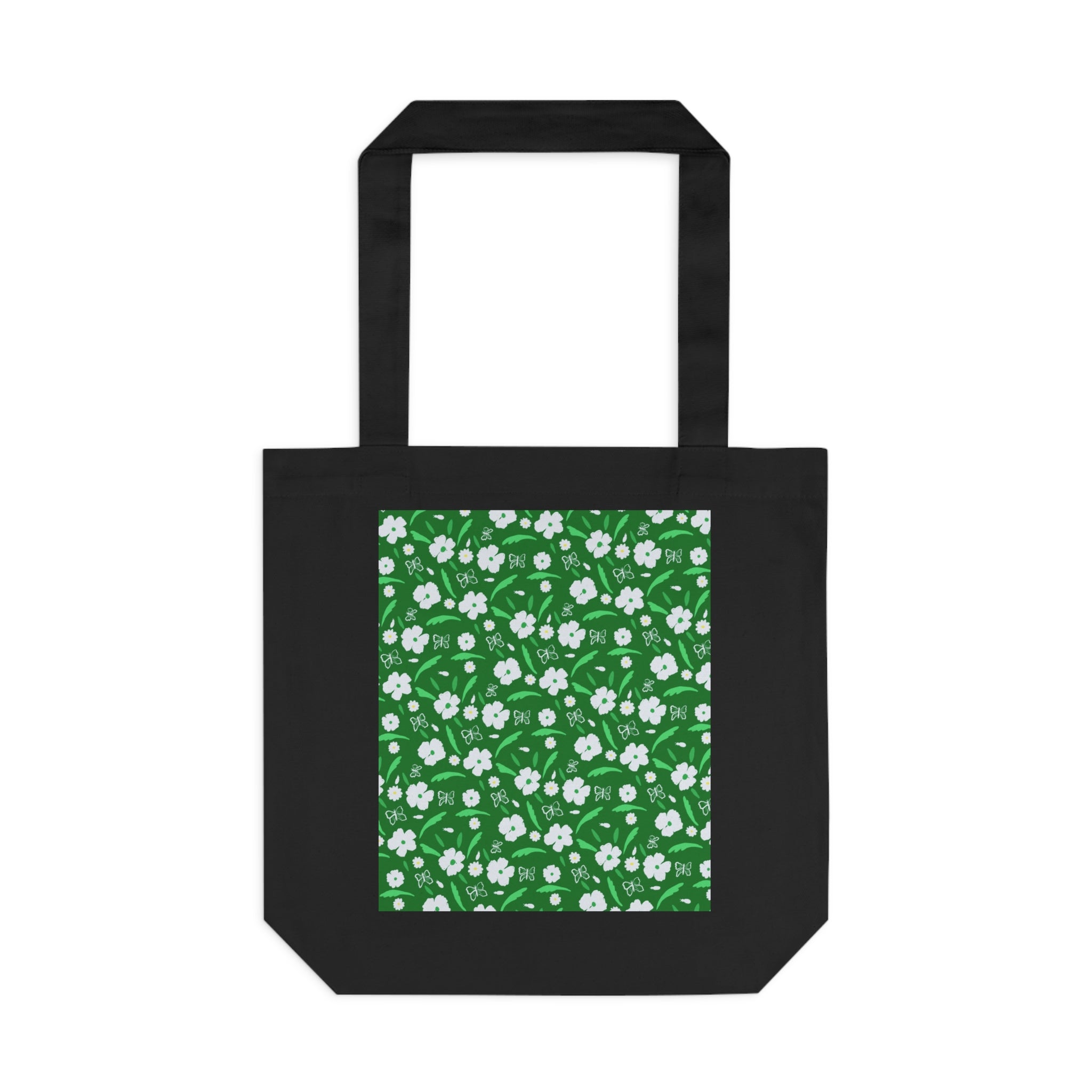 Green White Flower Cotton Tote Bag Printify
