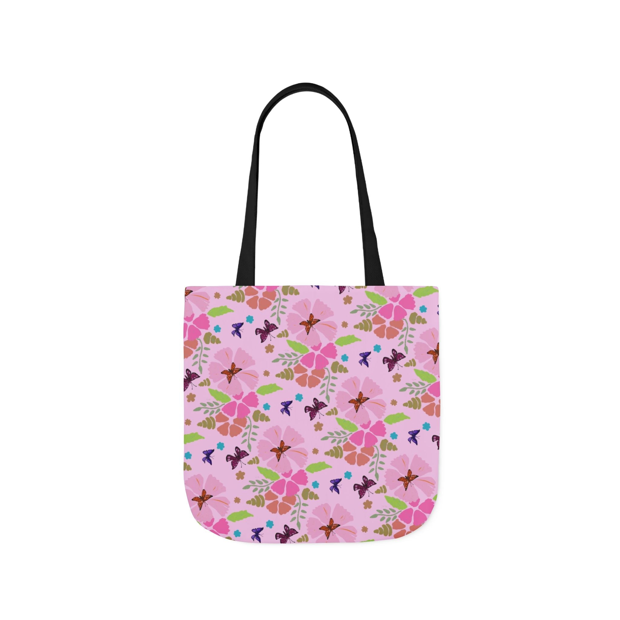 Pink Butterfly Garden Canvas Tote Bag, 5-Color Straps Printify