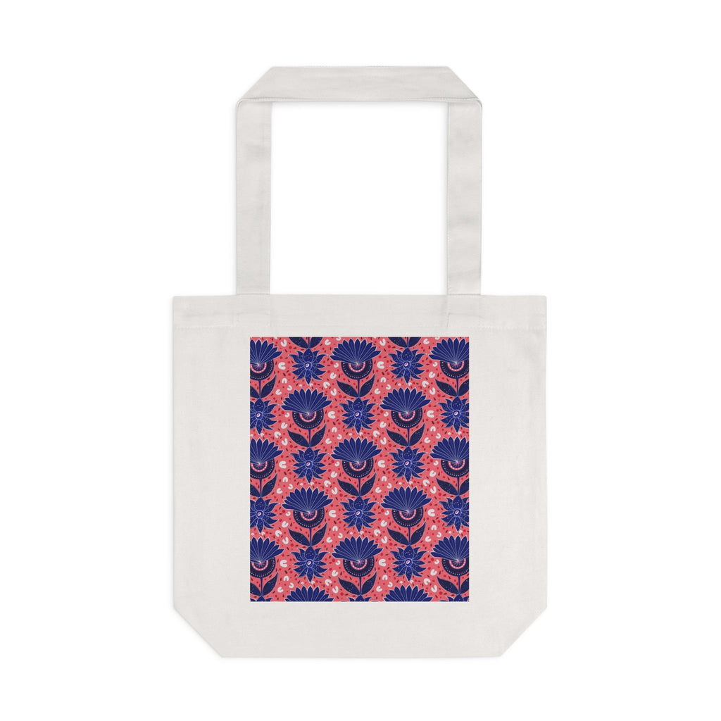 Blue Flora Pink Base Hand Designed Prints Cotton Tote Bag Printify