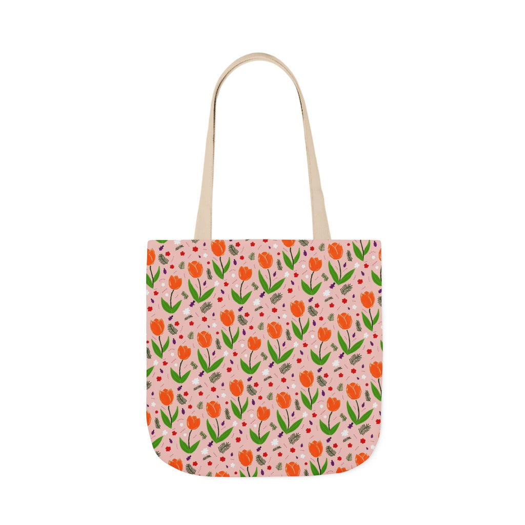 Orange Tulip Hand Designed Art Botanic Canvas Tote Bag, 5-Color Straps Printify