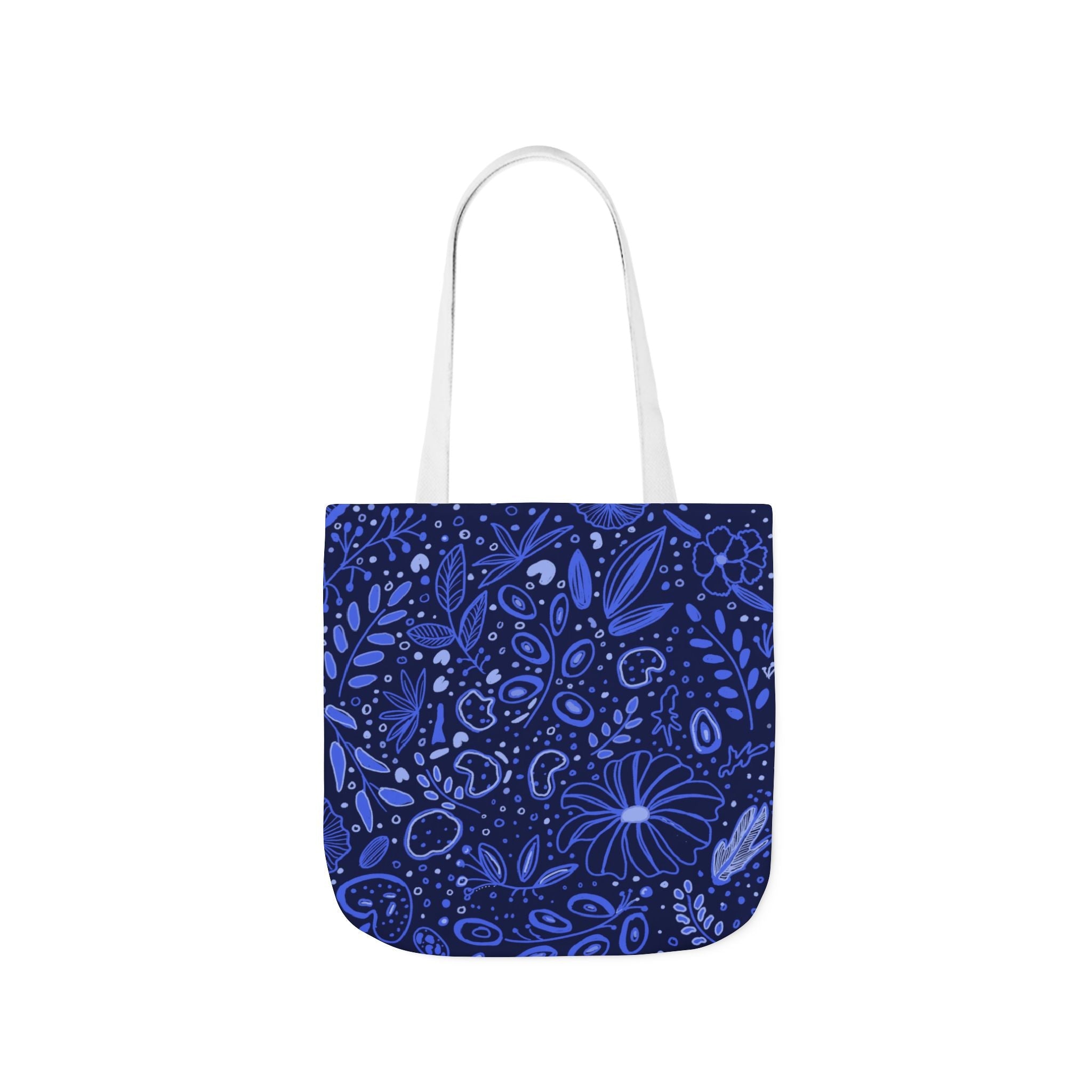 Midnight Blue Botanic Hand Design Prints Canvas Tote Bag, 5-Color Straps Printify