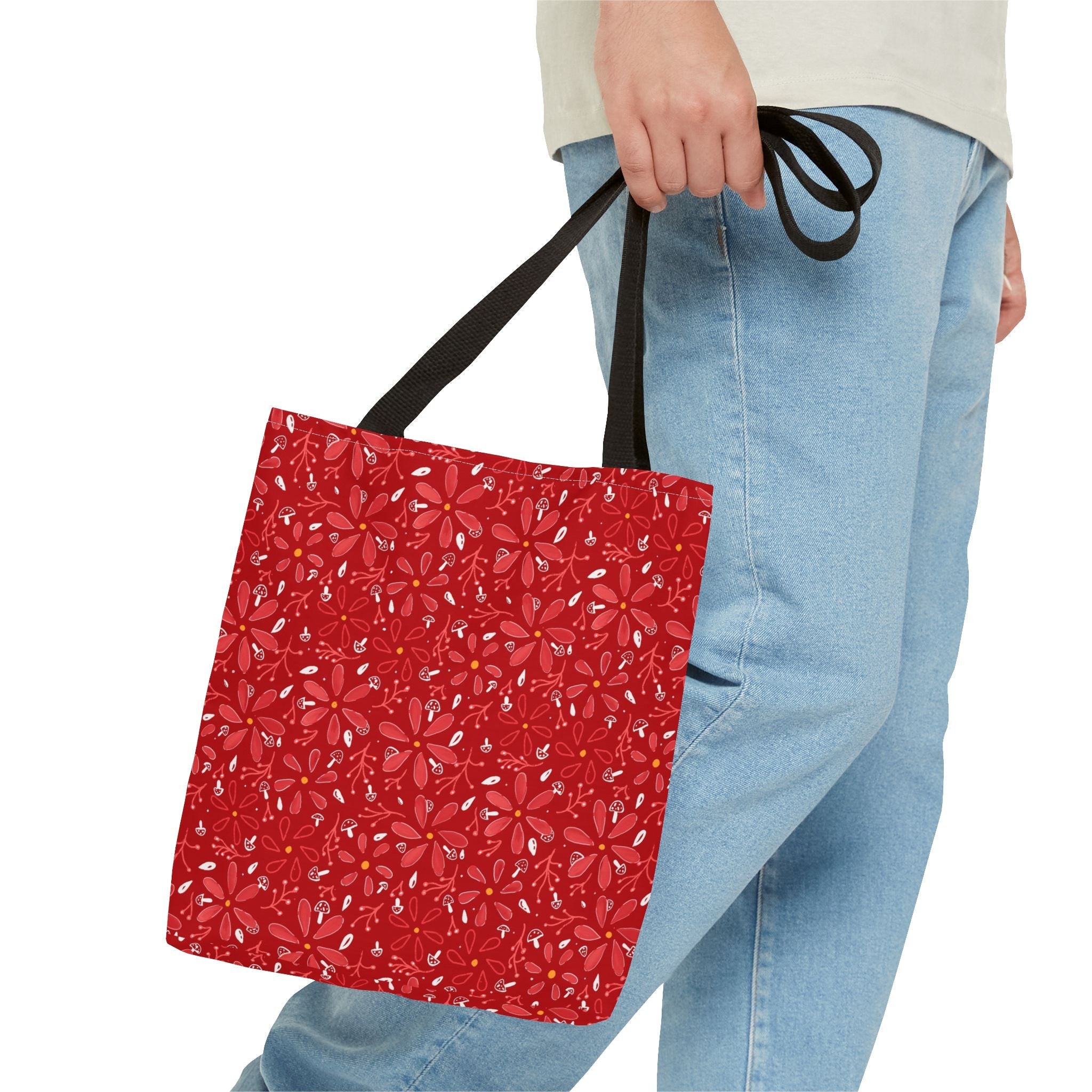 Red Flower with Mini Mushroom Tote Bag (AOP) Printify