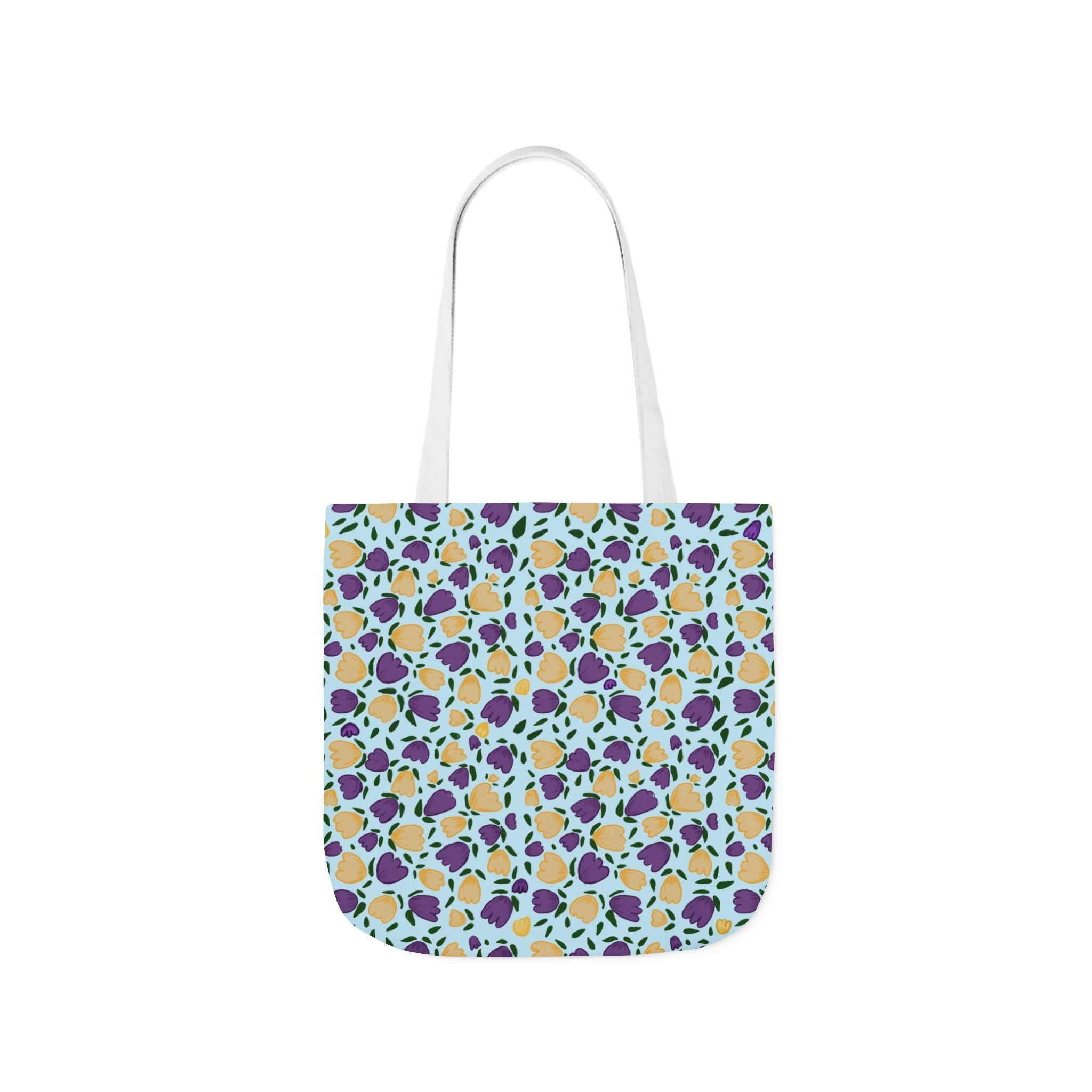Blue Purple Cute Original Art Wild Flora Canvas Tote Bag, 5-Color Straps Printify