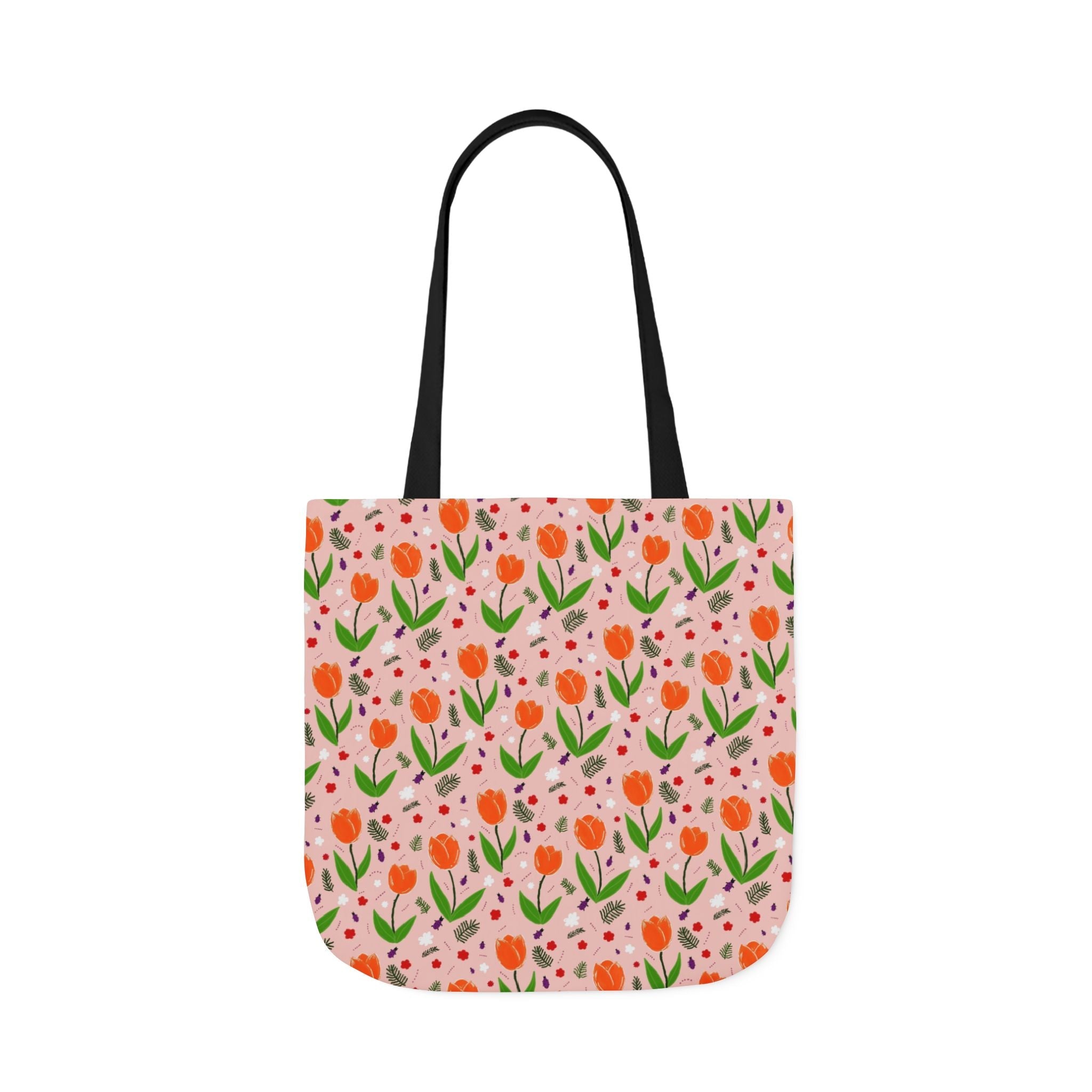Orange Tulip Hand Designed Art Botanic Canvas Tote Bag, 5-Color Straps Printify
