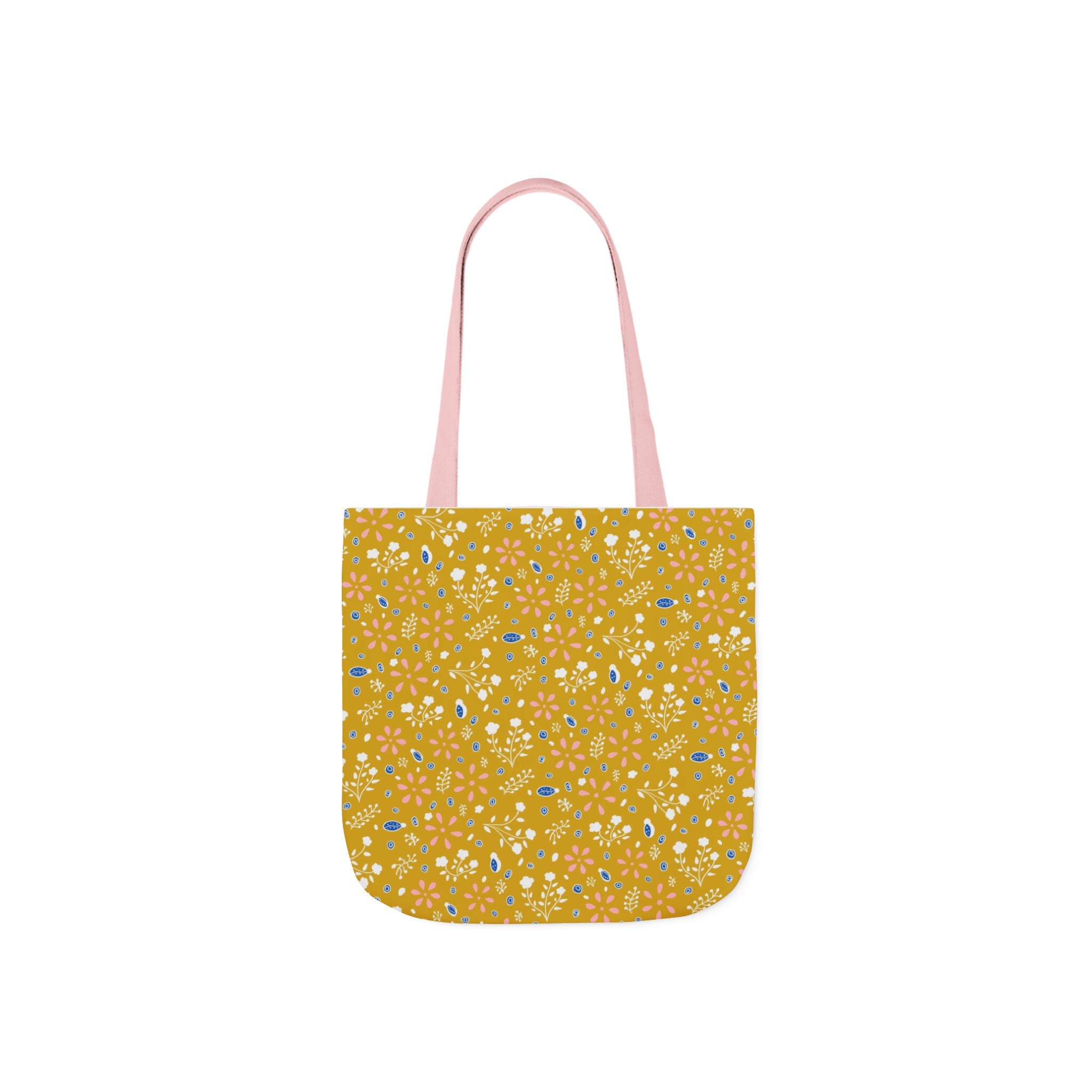 Golden Yellow Botanic Canvas Tote Bag, 5-Color Straps
