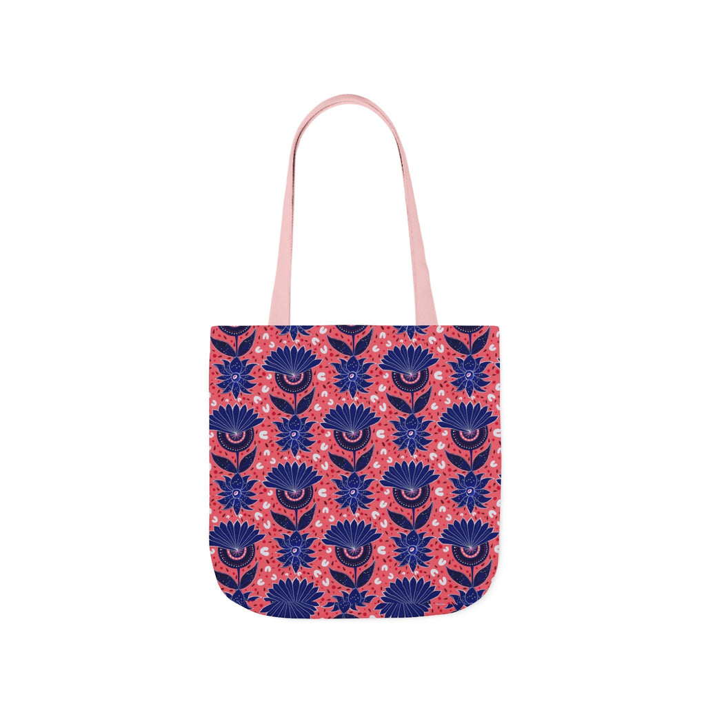 Blue Pink Botanic Canvas Tote Bag, 5-Color Straps Printify