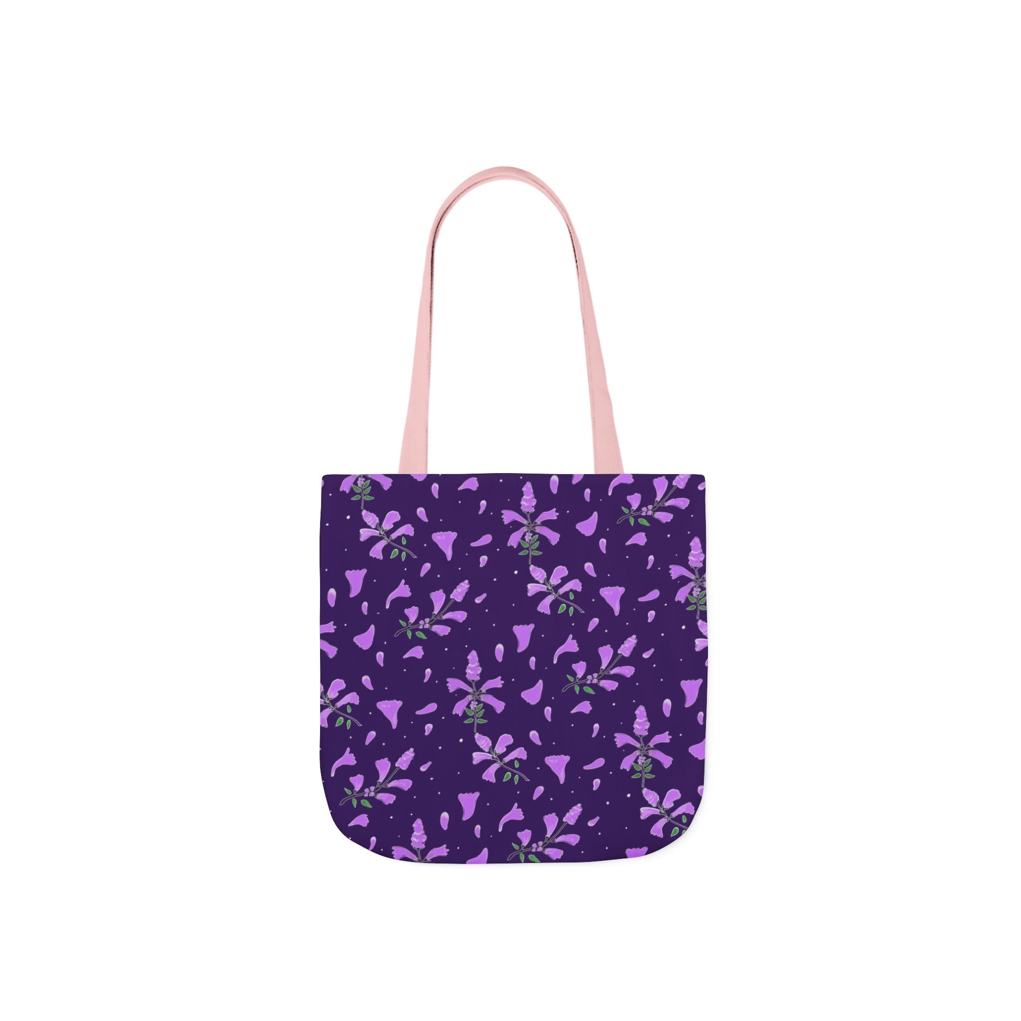 Wild Flower Purple Hand Designed Prints Canvas Tote Bag, 5-Color Straps Printify
