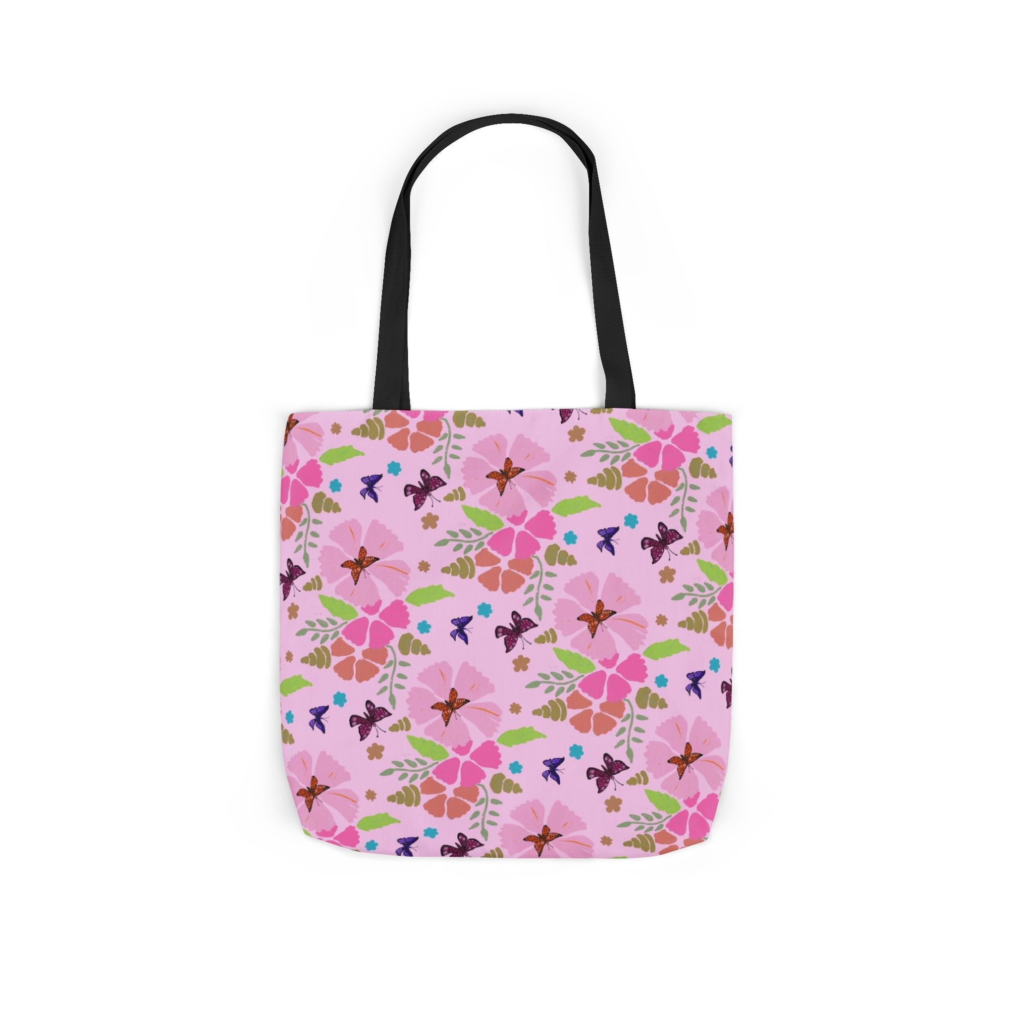 Pink Butterfly Garden Canvas Tote Bag, 5-Color Straps Printify