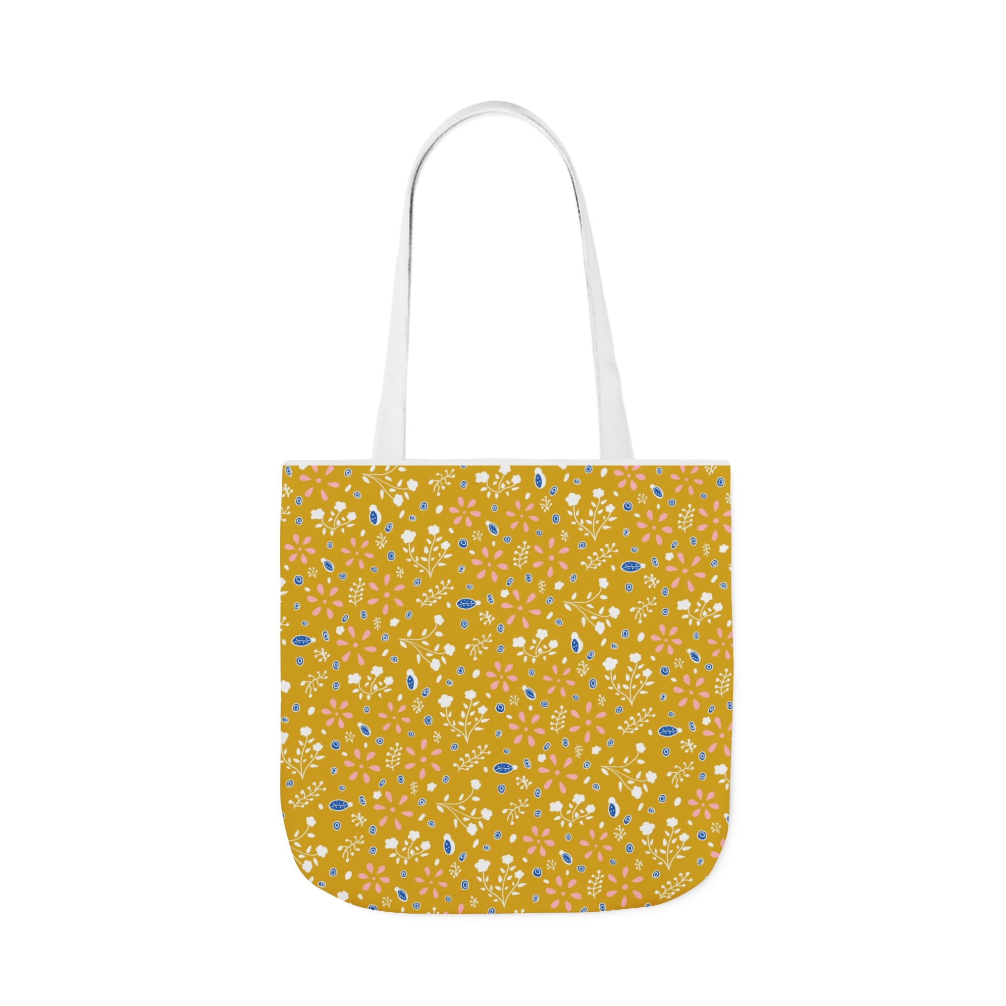 Golden Yellow Botanic Canvas Tote Bag, 5-Color Straps
