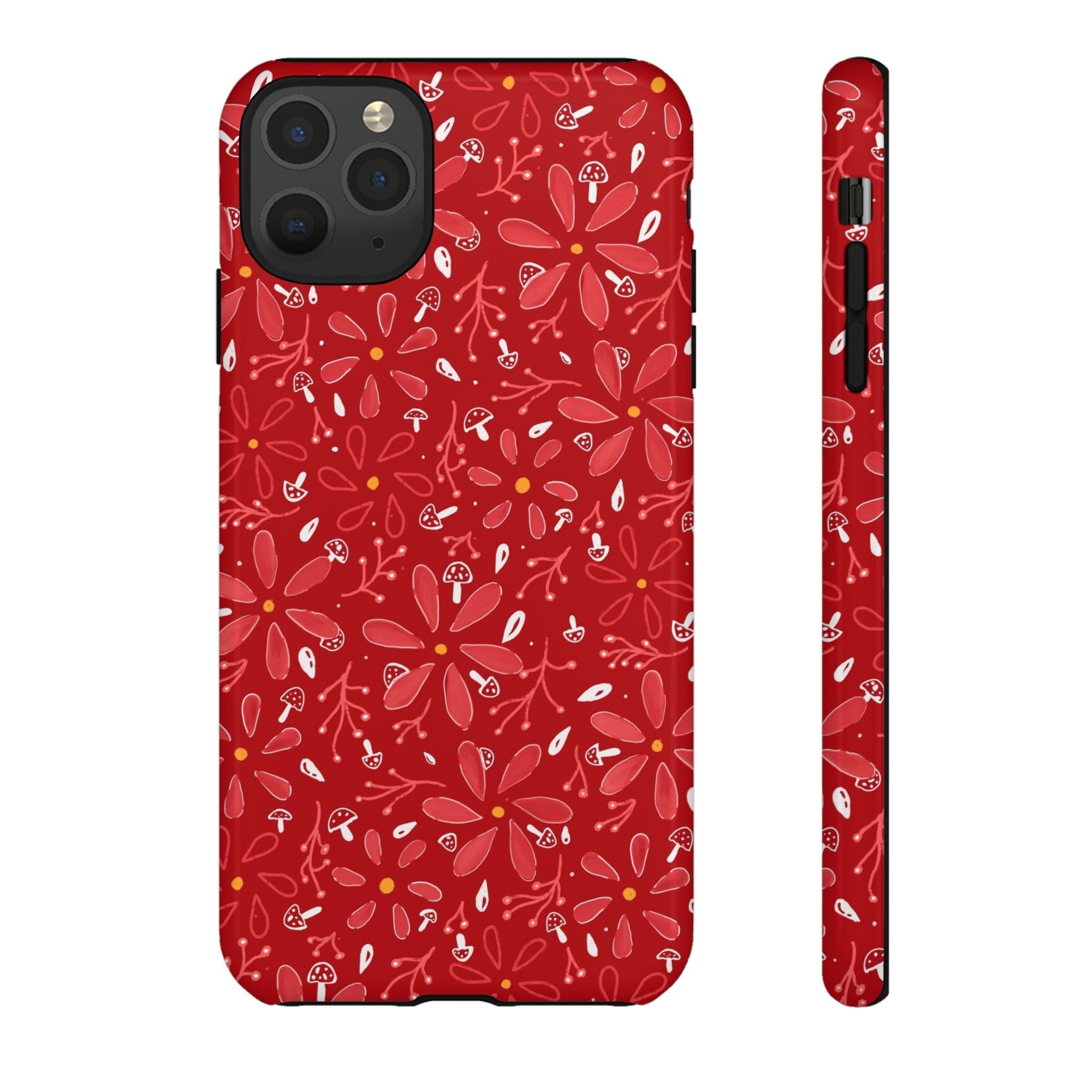 Red Flora Hand Designed Print Tough Cases Printify