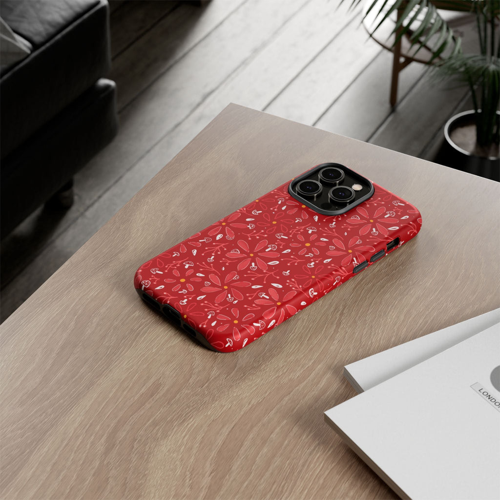 Red Flora Hand Designed Print Tough Cases Printify