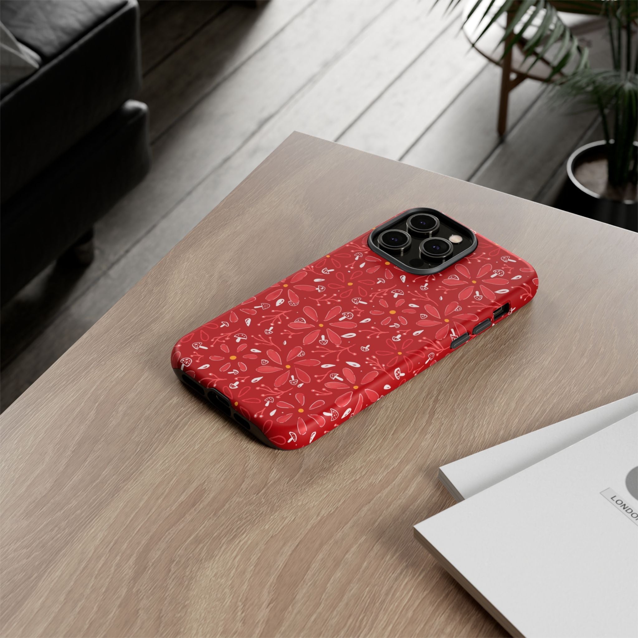 Red Flora Hand Designed Print Tough Cases Printify