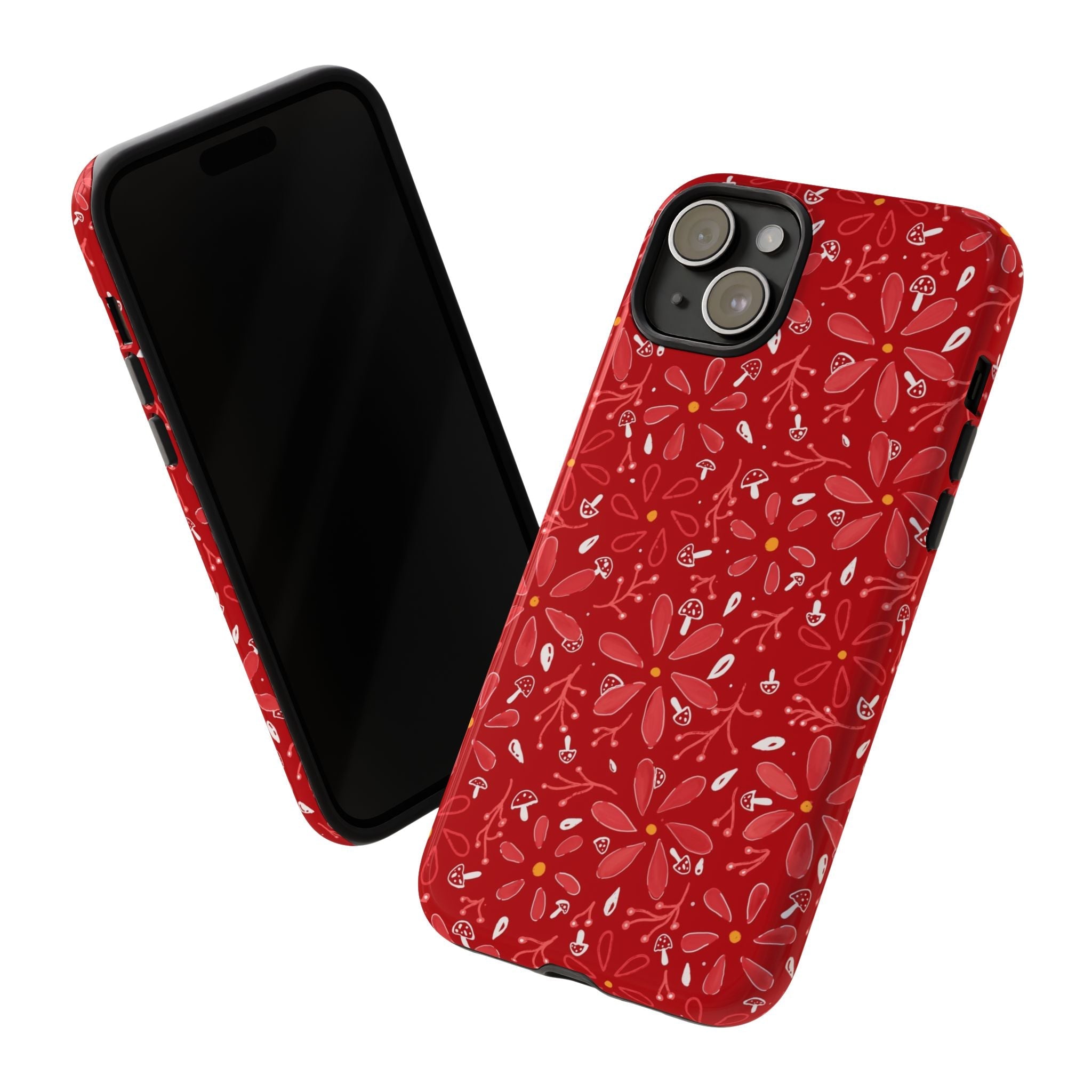 Red Flora Hand Designed Print Tough Cases Printify