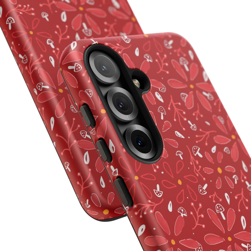 Red Flora Hand Designed Print Tough Cases Printify