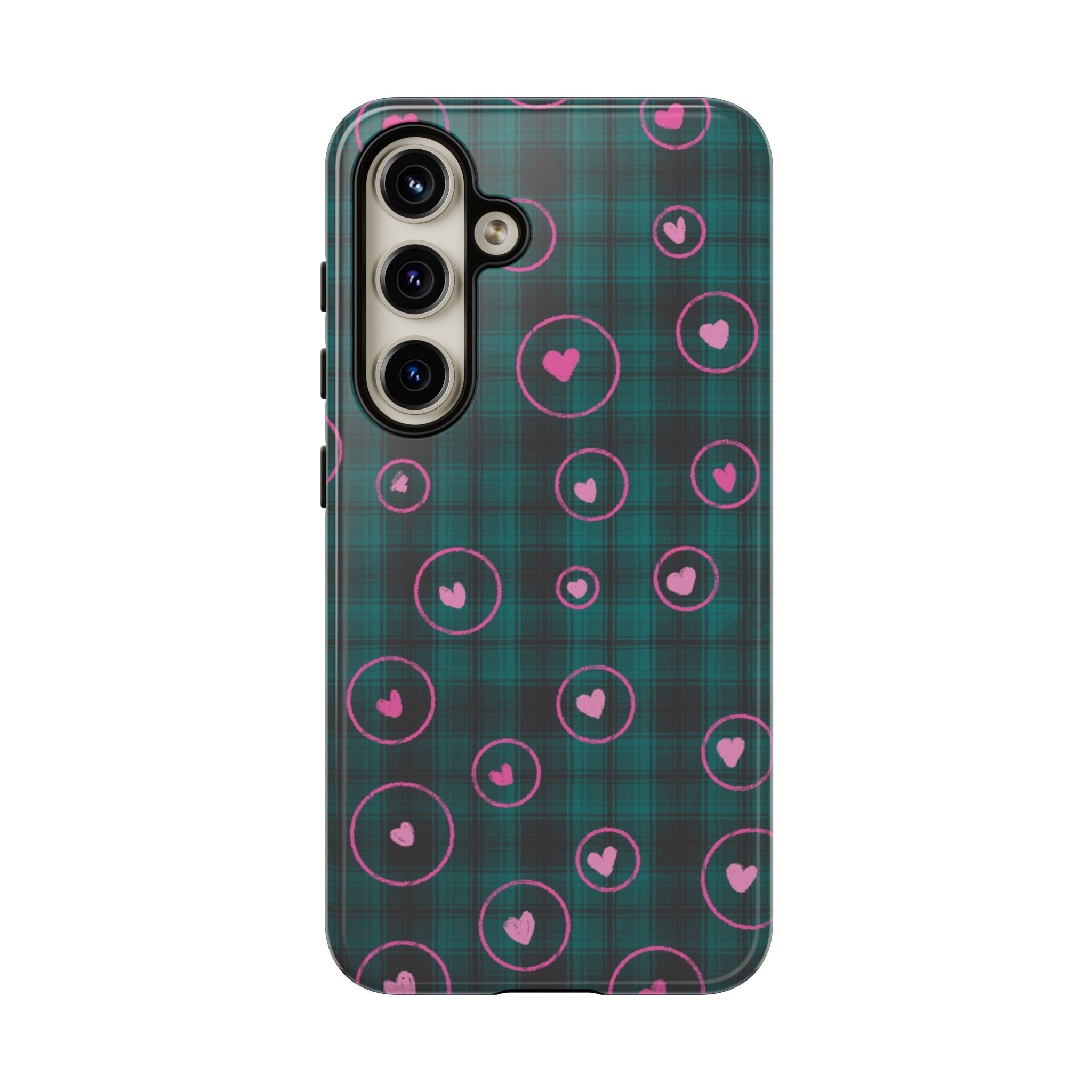 Rich Green with Pink Hear Hand Drawn Prints Tough Cases Printify