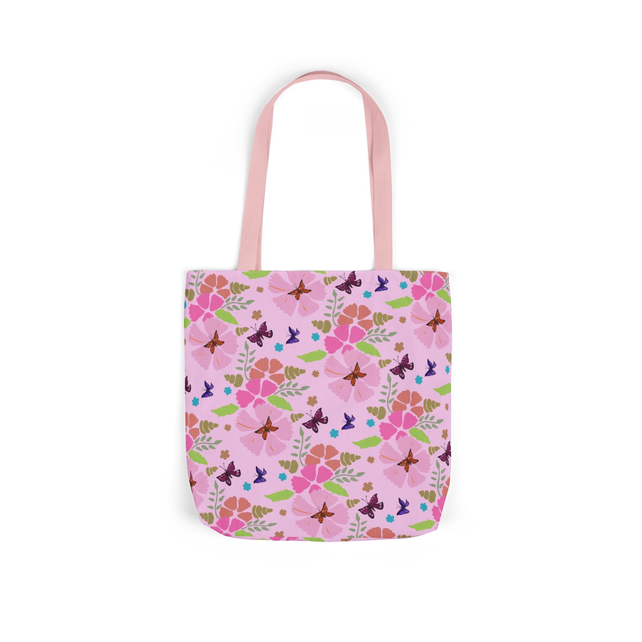 Pink Butterfly Garden Canvas Tote Bag, 5-Color Straps Printify