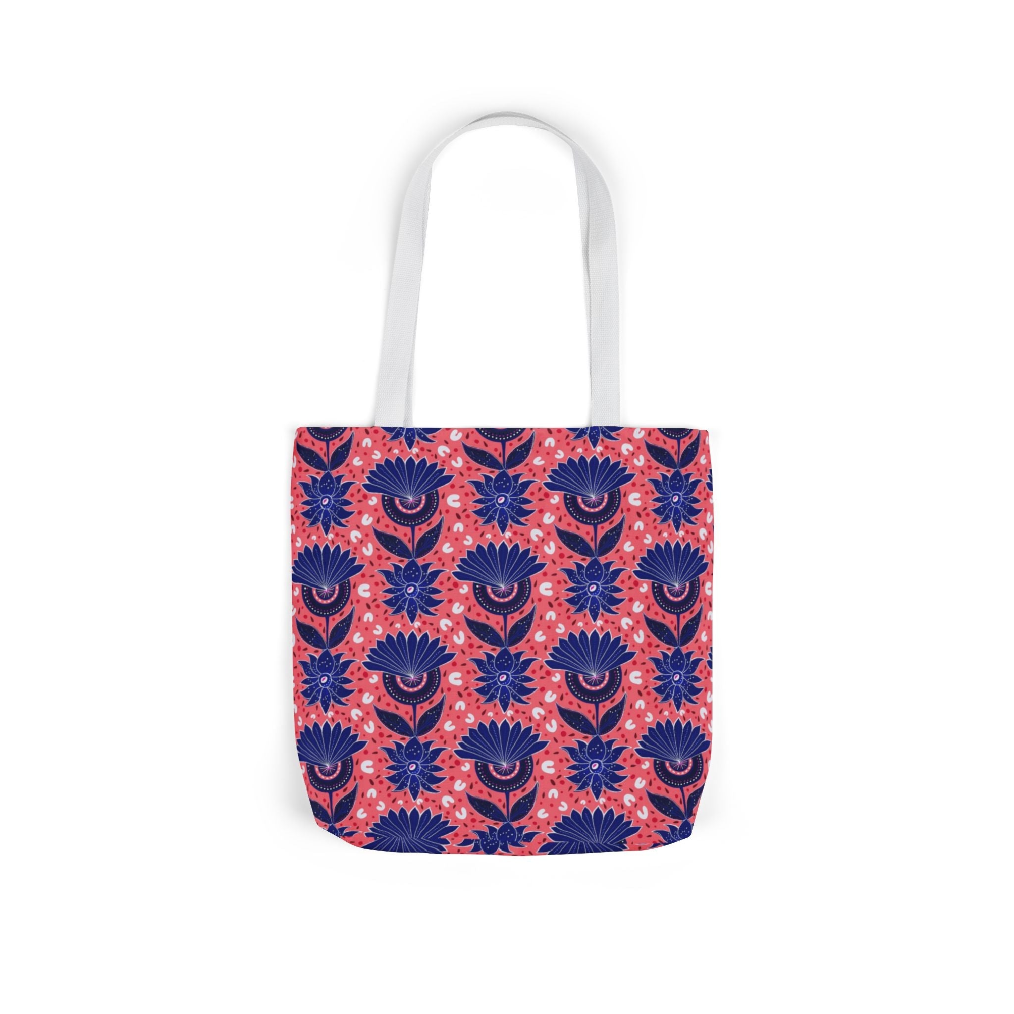 Blue Pink Botanic Canvas Tote Bag, 5-Color Straps Printify