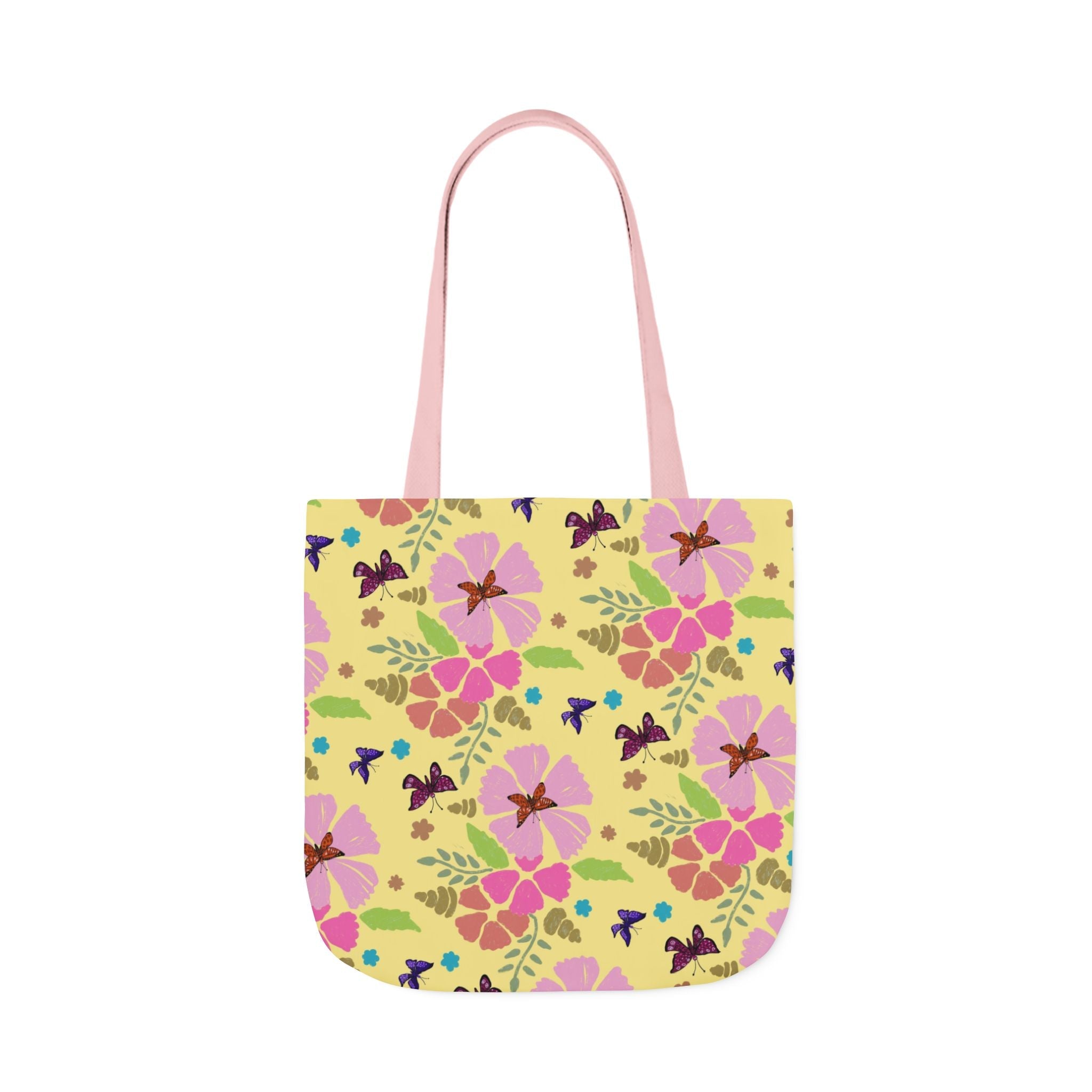Yellow Butterfly Garden Hand Designed Print Canvas Tote Bag, 5-Color Straps Printify