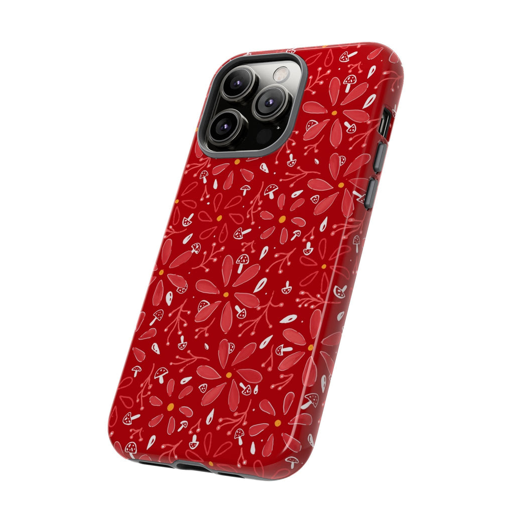 Red Flora Hand Designed Print Tough Cases Printify