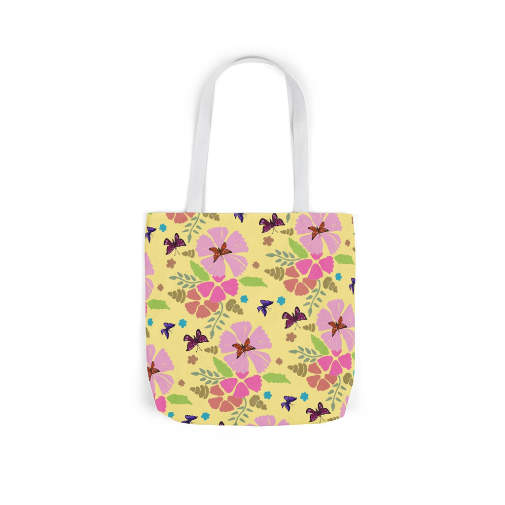 Yellow Butterfly Garden Hand Designed Print Canvas Tote Bag, 5-Color Straps Printify