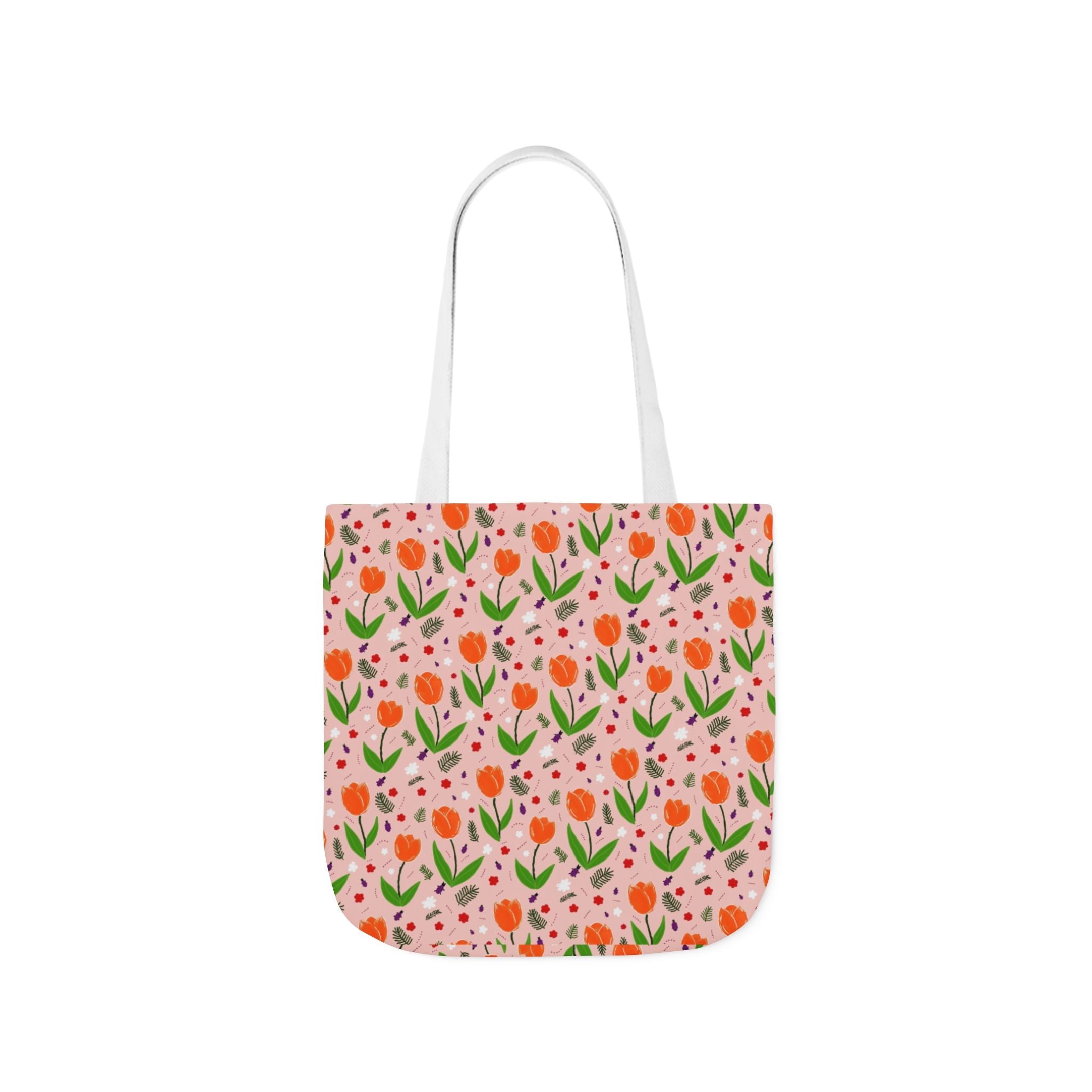 Orange Tulip Hand Designed Art Botanic Canvas Tote Bag, 5-Color Straps Printify