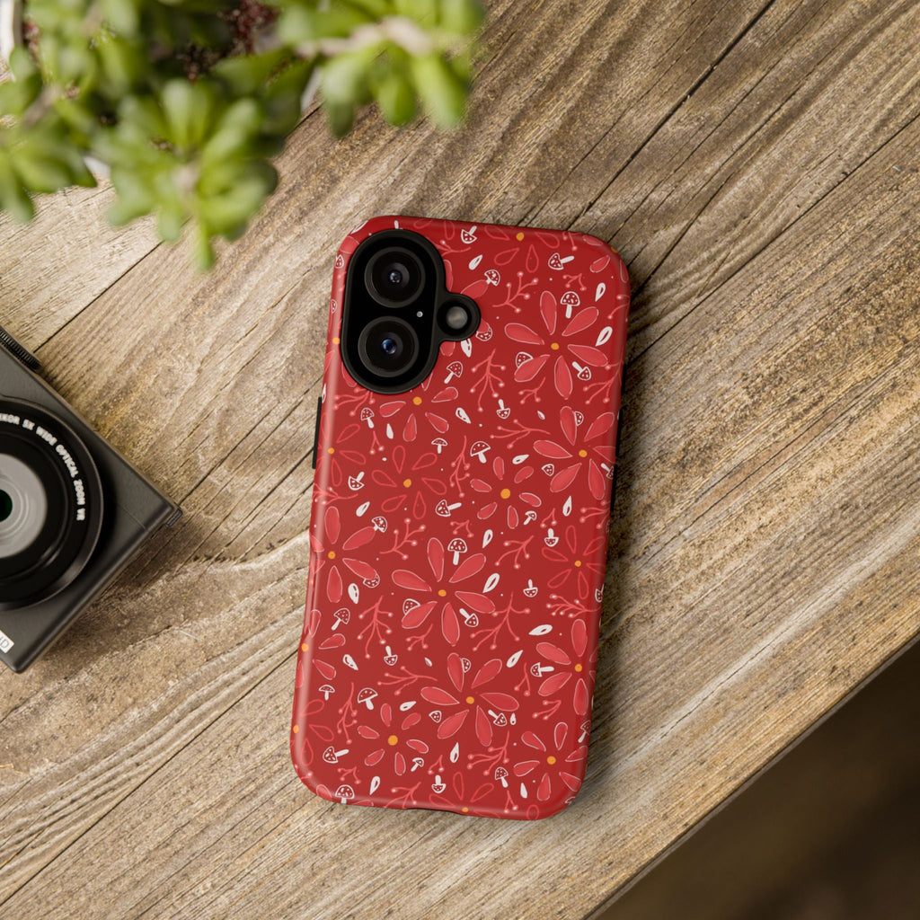 Red Flora Hand Designed Print Tough Cases Printify