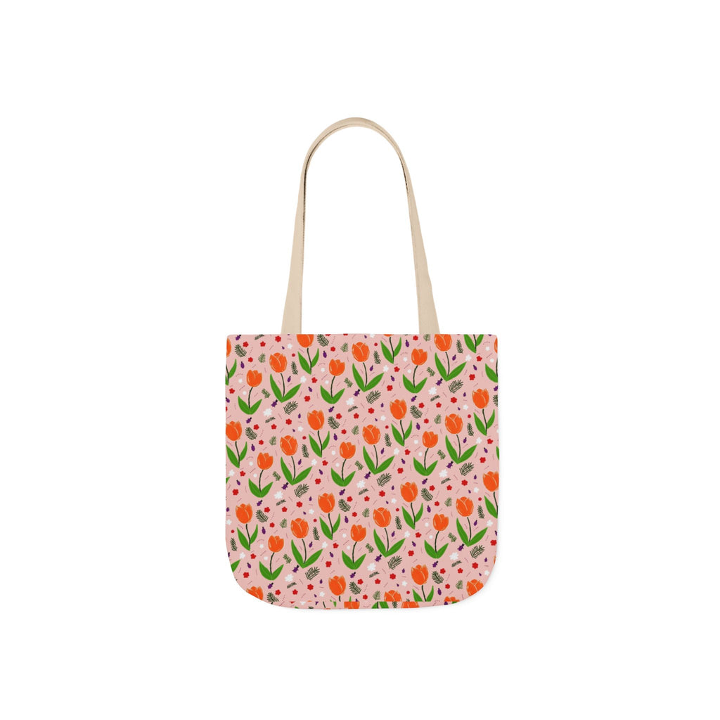 Orange Tulip Hand Designed Art Botanic Canvas Tote Bag, 5-Color Straps Printify