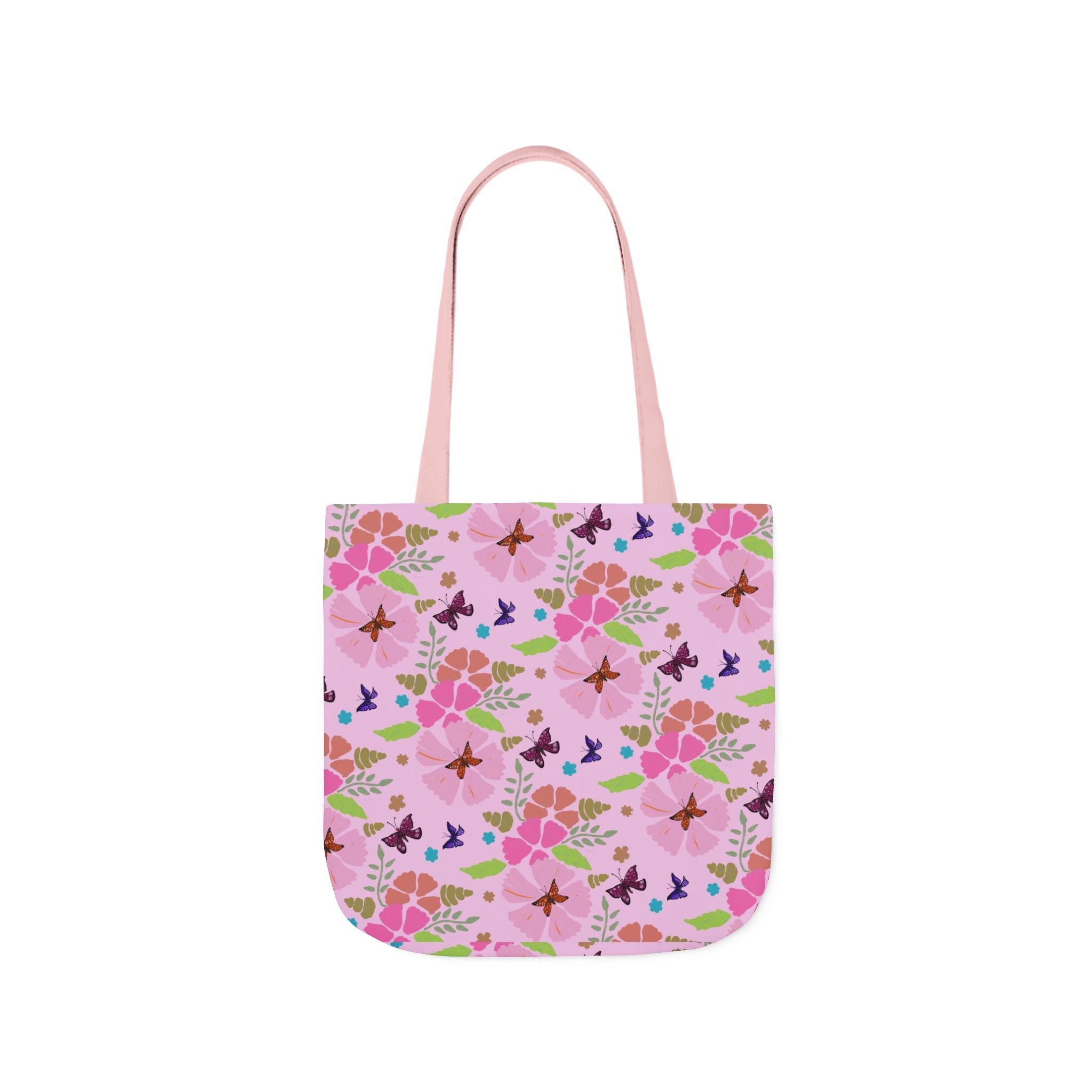 Pink Butterfly Garden Canvas Tote Bag, 5-Color Straps Printify