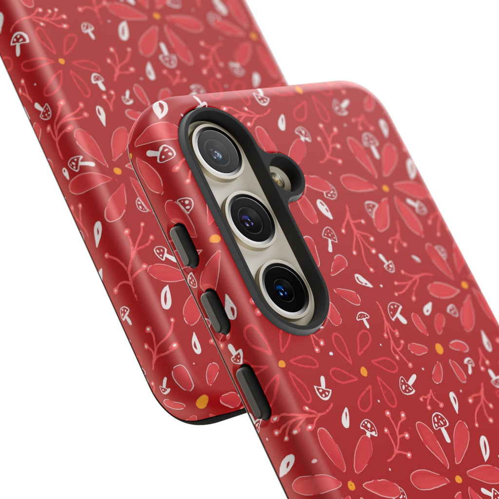 Red Flora Hand Designed Print Tough Cases Printify