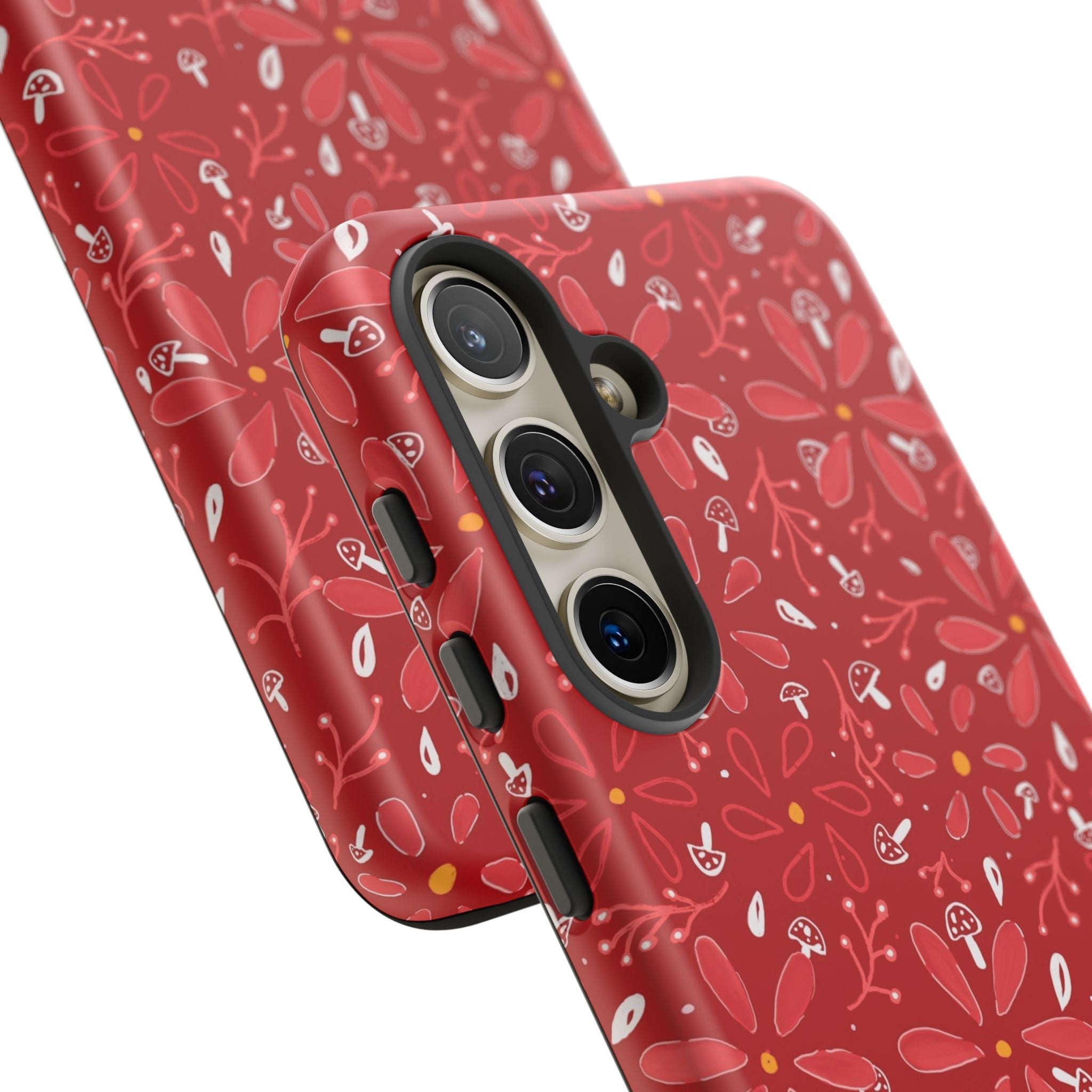 Red Flora Hand Designed Print Tough Cases Printify