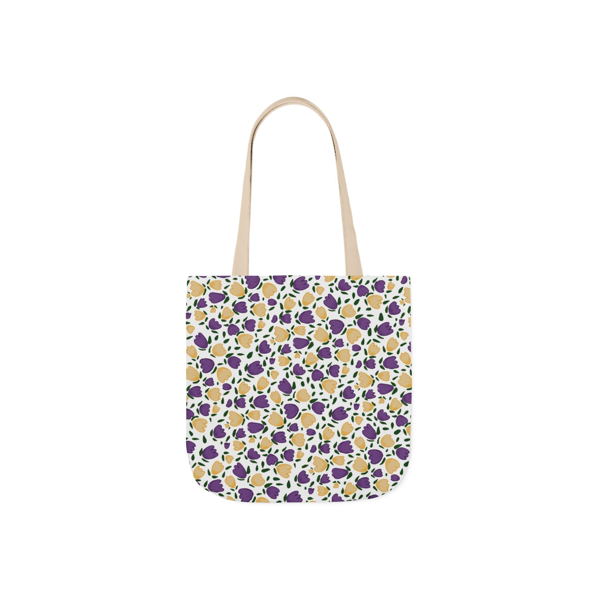 White Purple Hand Drawn Gold Flora Canvas Tote Bag, 5-Color Straps Printify