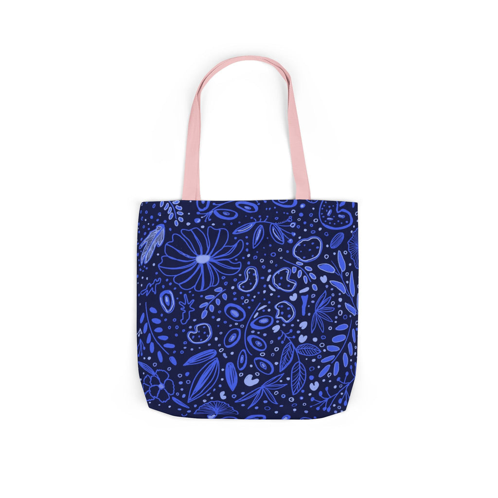 Midnight Blue Hand Designed Botanic Prints Canvas Tote Bag, 5-Color Straps Printify