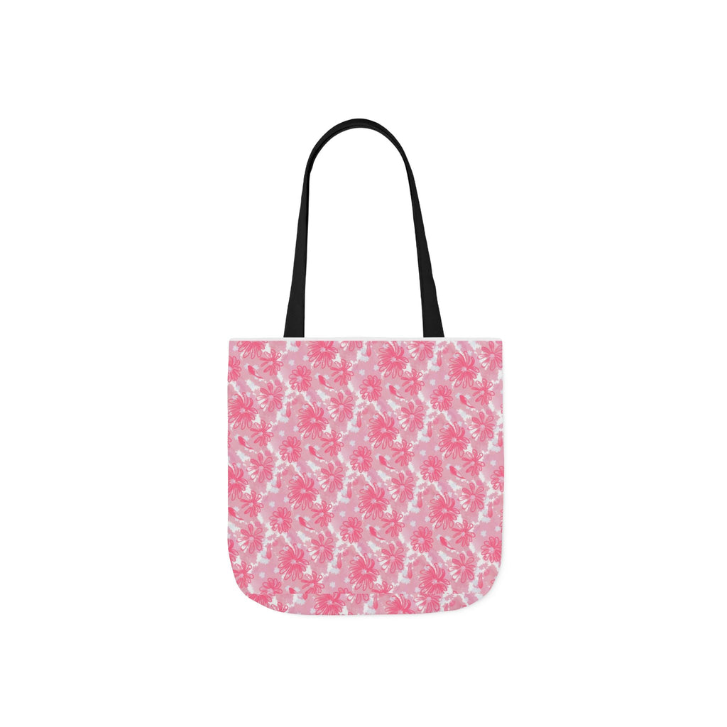 Cute Pink Flora Original Art Canvas Tote Bag, 5-Color Straps Printify