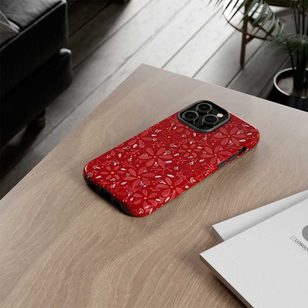 Red Flora Hand Designed Print Tough Cases Printify