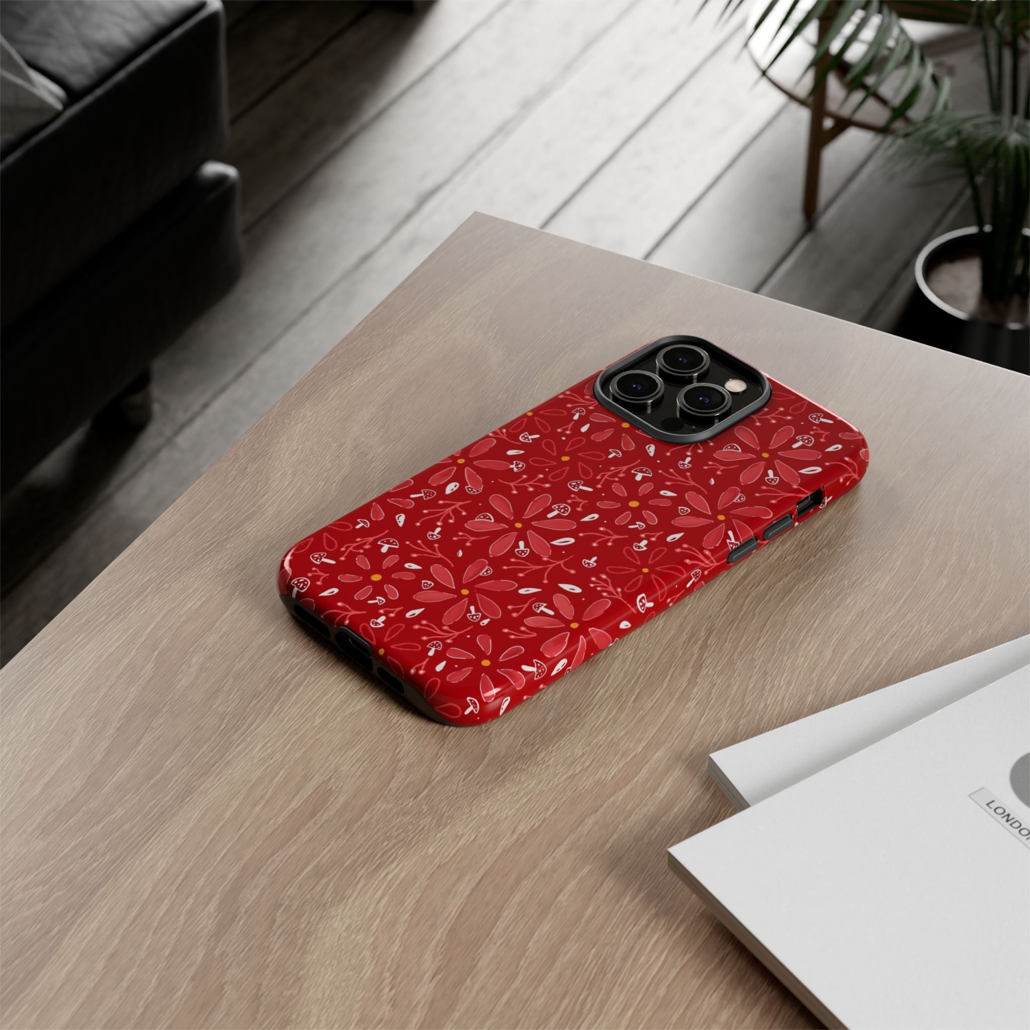 Red Flora Hand Designed Print Tough Cases Printify