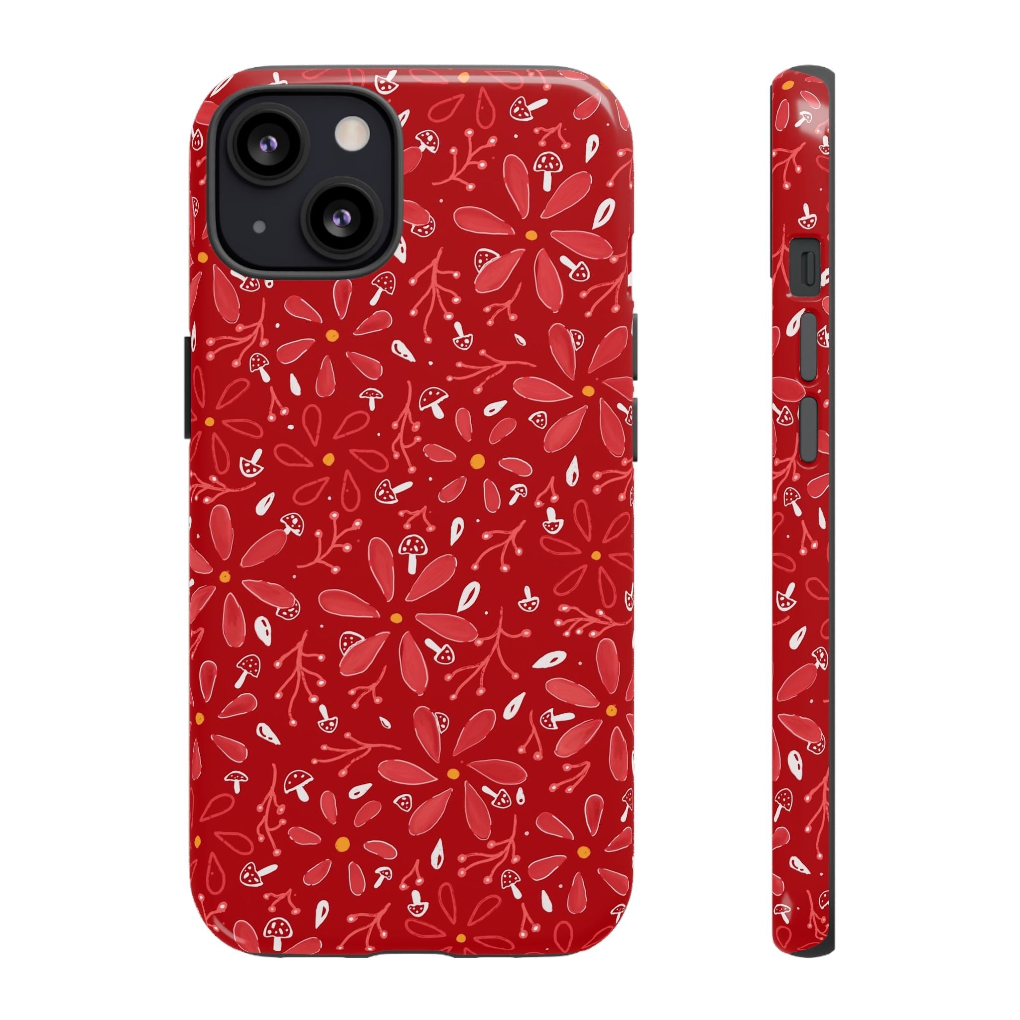 Red Flora Hand Designed Print Tough Cases Printify