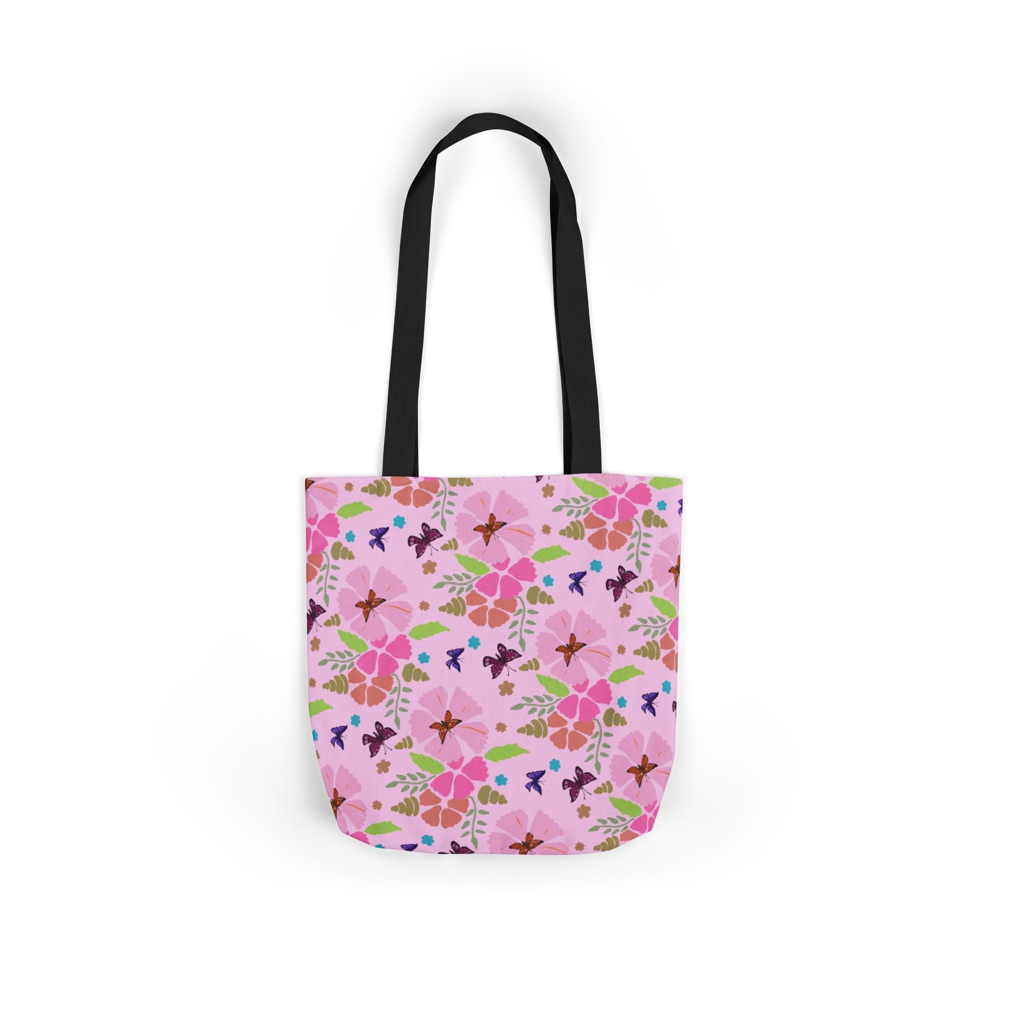 Pink Butterfly Garden Canvas Tote Bag, 5-Color Straps Printify