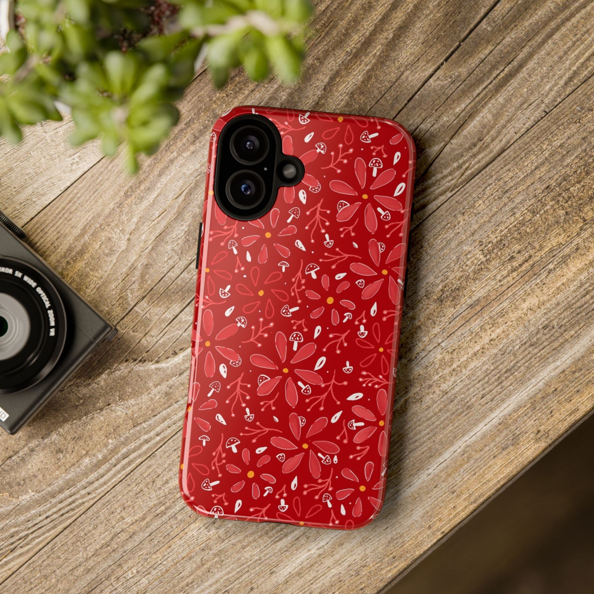 Red Flora Hand Designed Print Tough Cases Printify