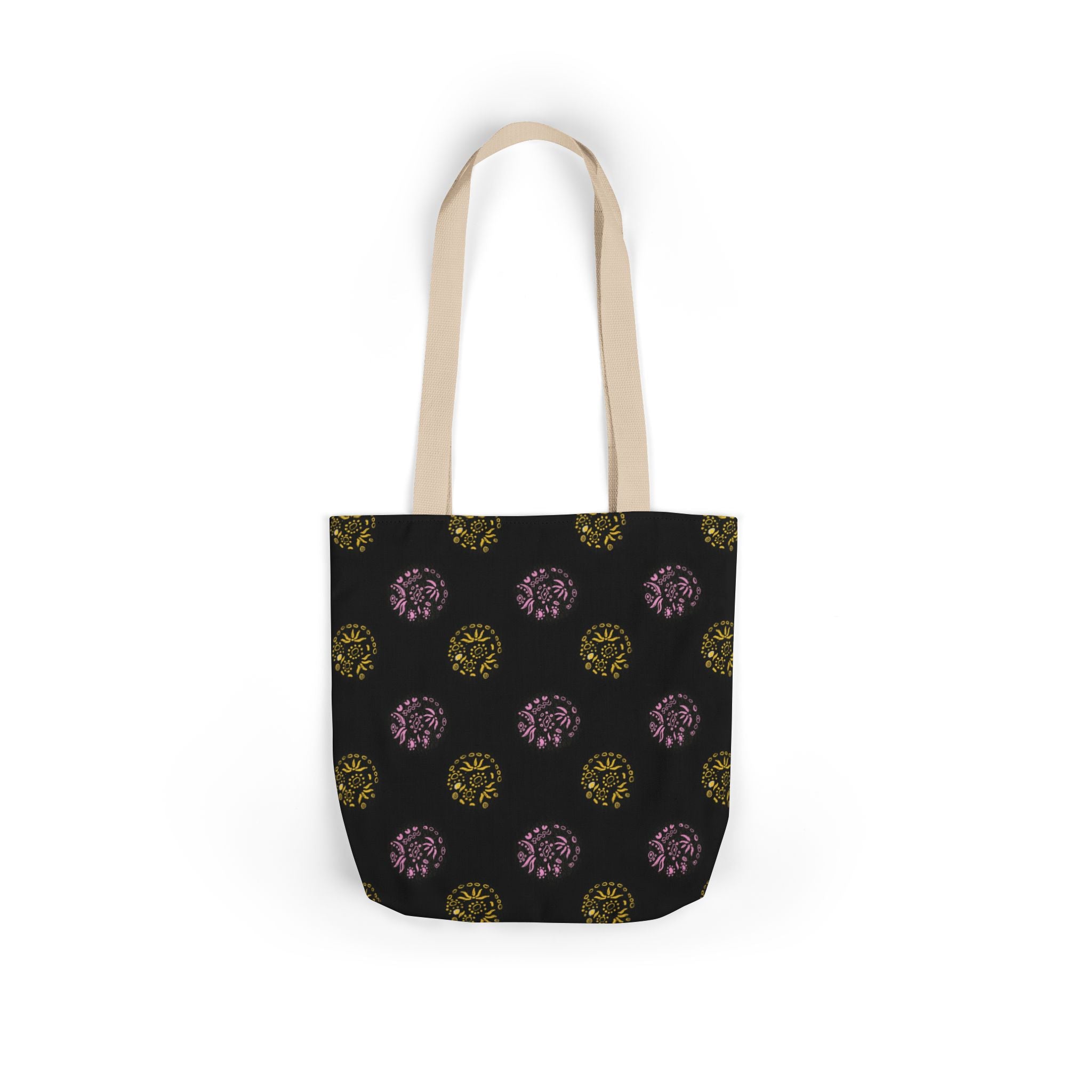Black Abstract Canvas Tote Bag, 5-Color Straps