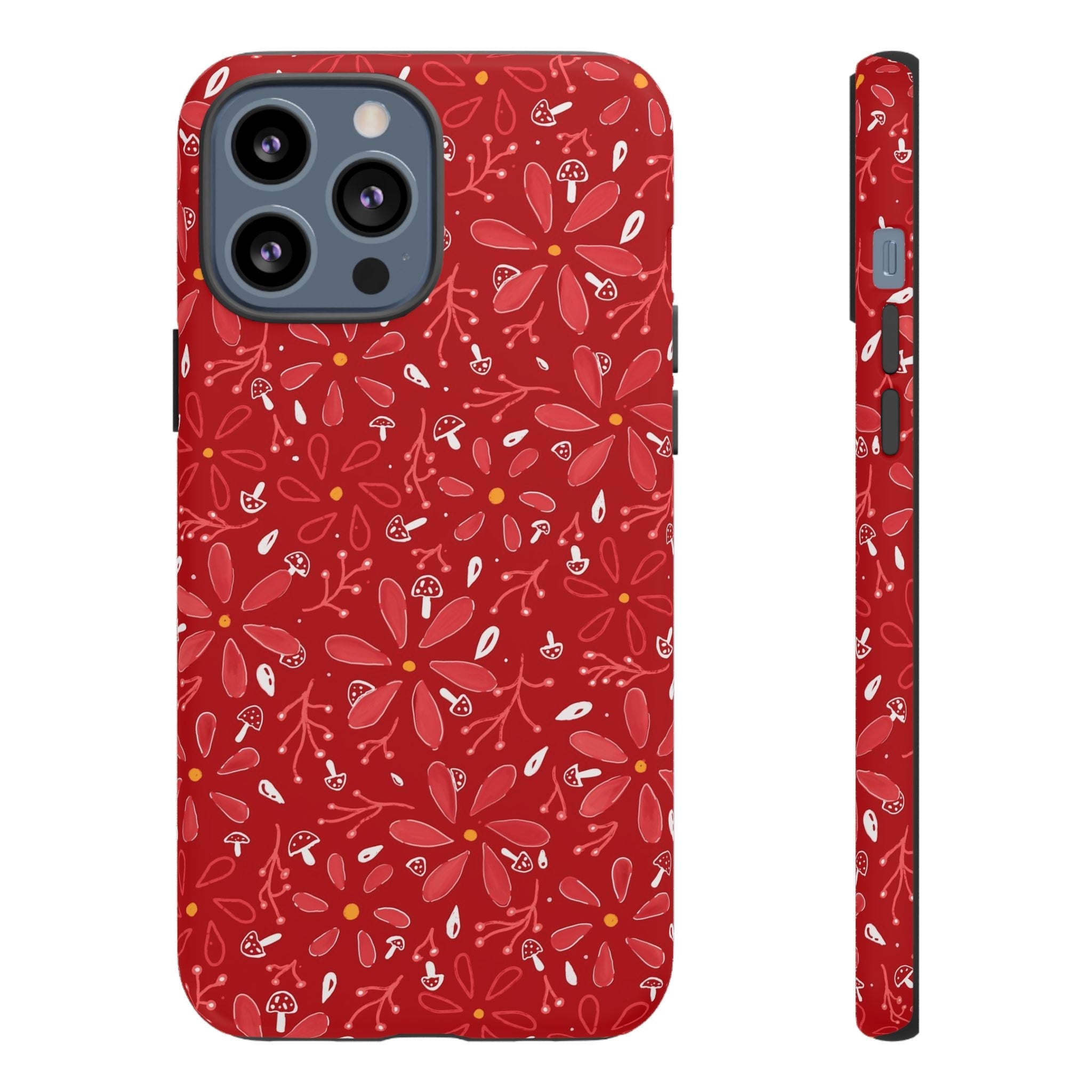 Red Flora Hand Designed Print Tough Cases Printify