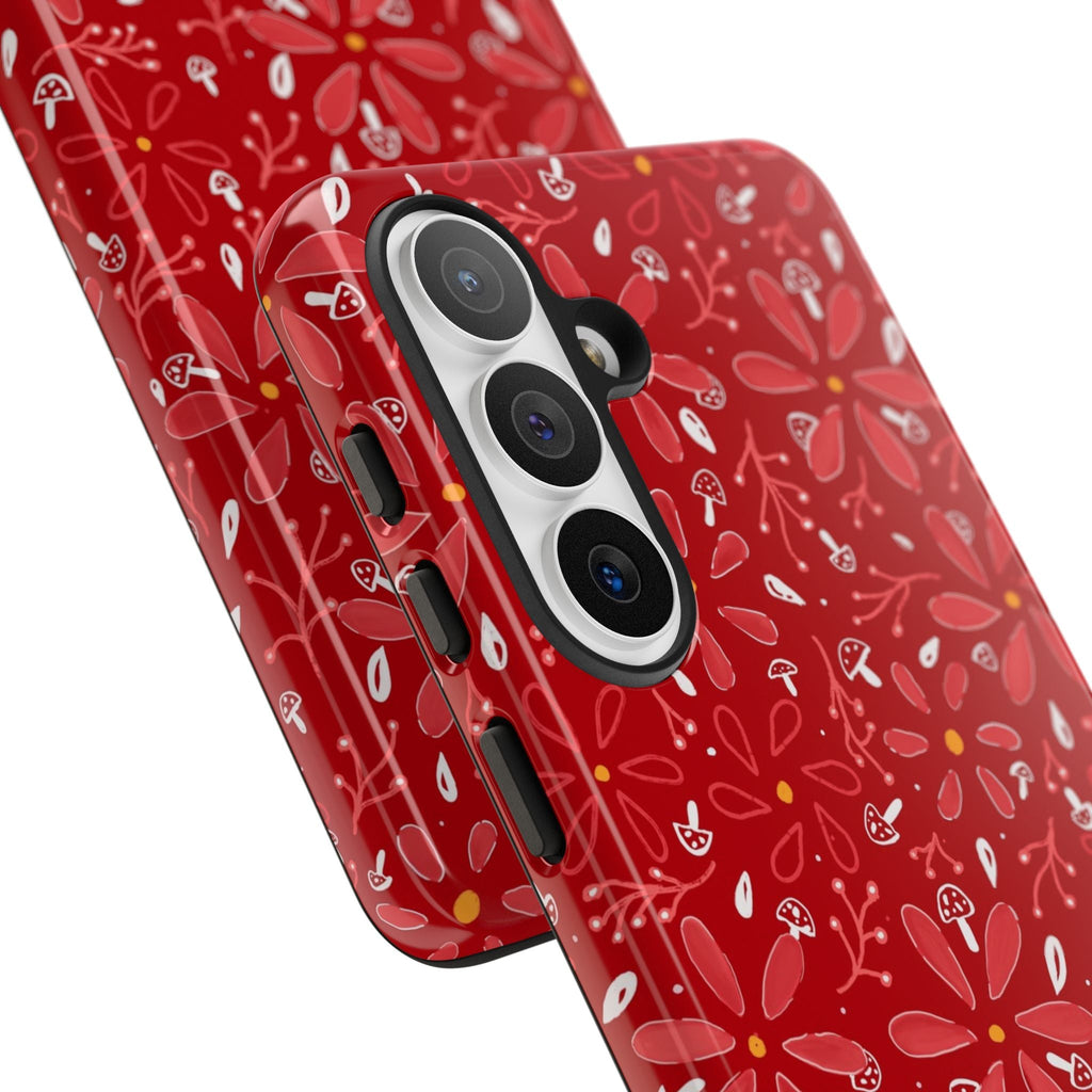 Red Flora Hand Designed Print Tough Cases Printify