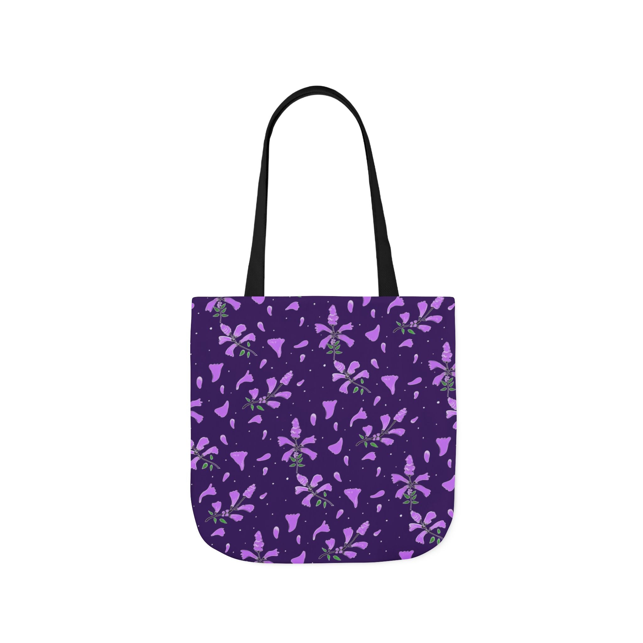 Wild Flower Purple Hand Designed Prints Canvas Tote Bag, 5-Color Straps Printify