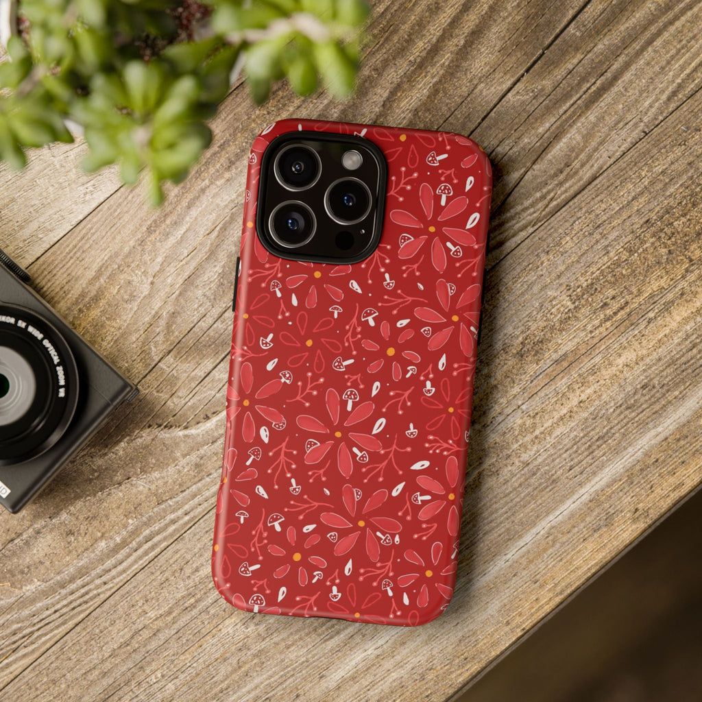 Red Flora Hand Designed Print Tough Cases Printify